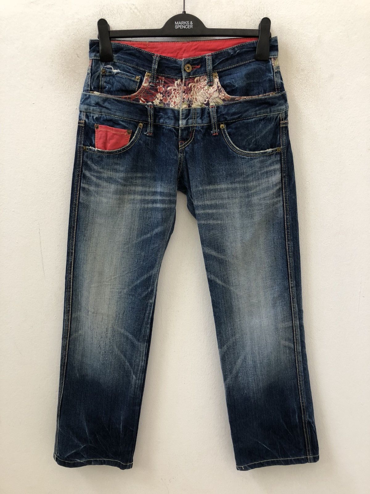 Eternal ETERNAL Japan Quilted Floral Double Waist Denim Jeans Size US 29 - 1 Thumbnail