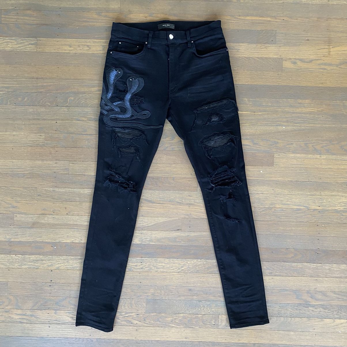 Amiri Amiri Art Patch Snake Jean Python Black Size 34 | Grailed