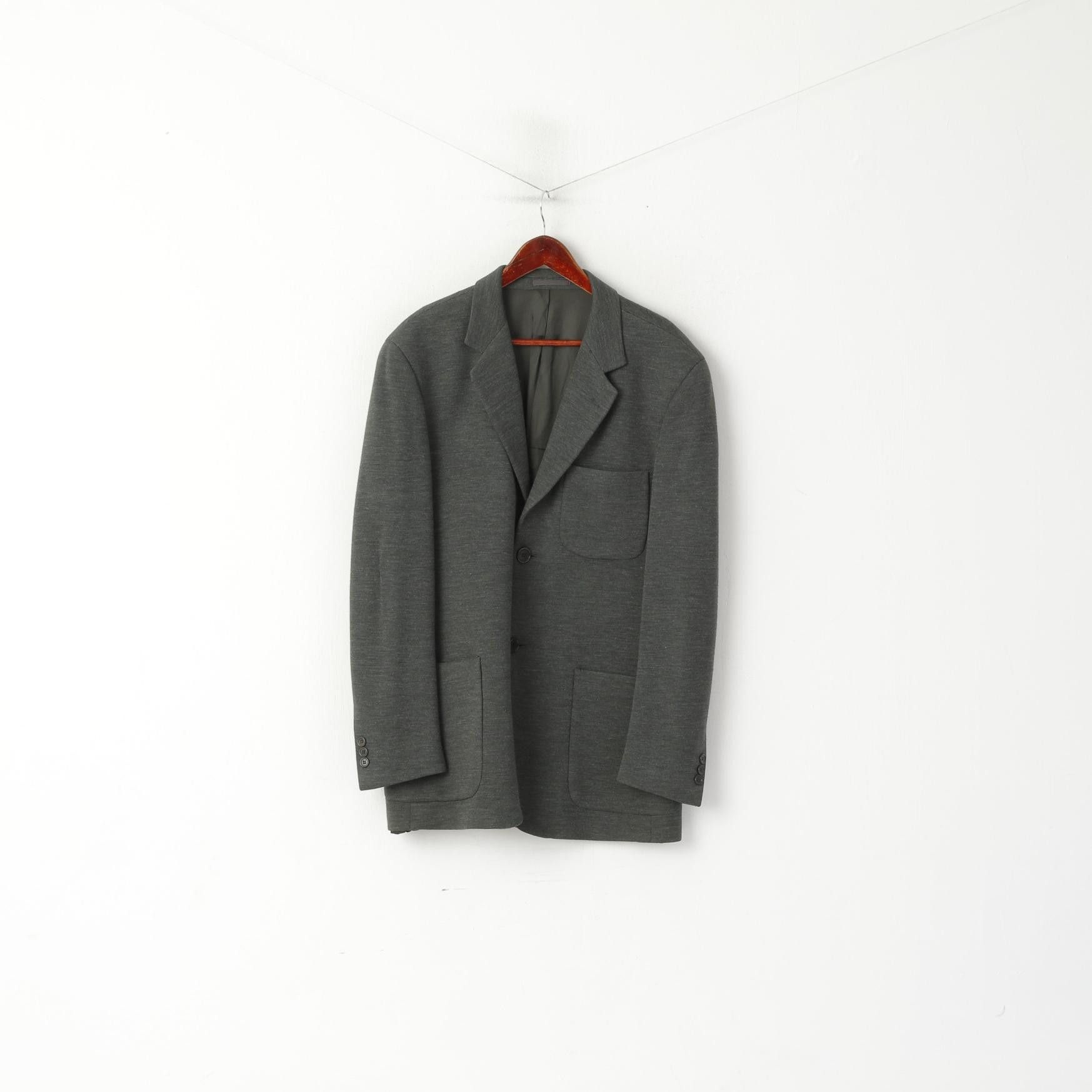 Vintage Paul Costelloe Men 42 52 Blazer Gray Wool Plain 7037 Size 42R - 1 Thumbnail