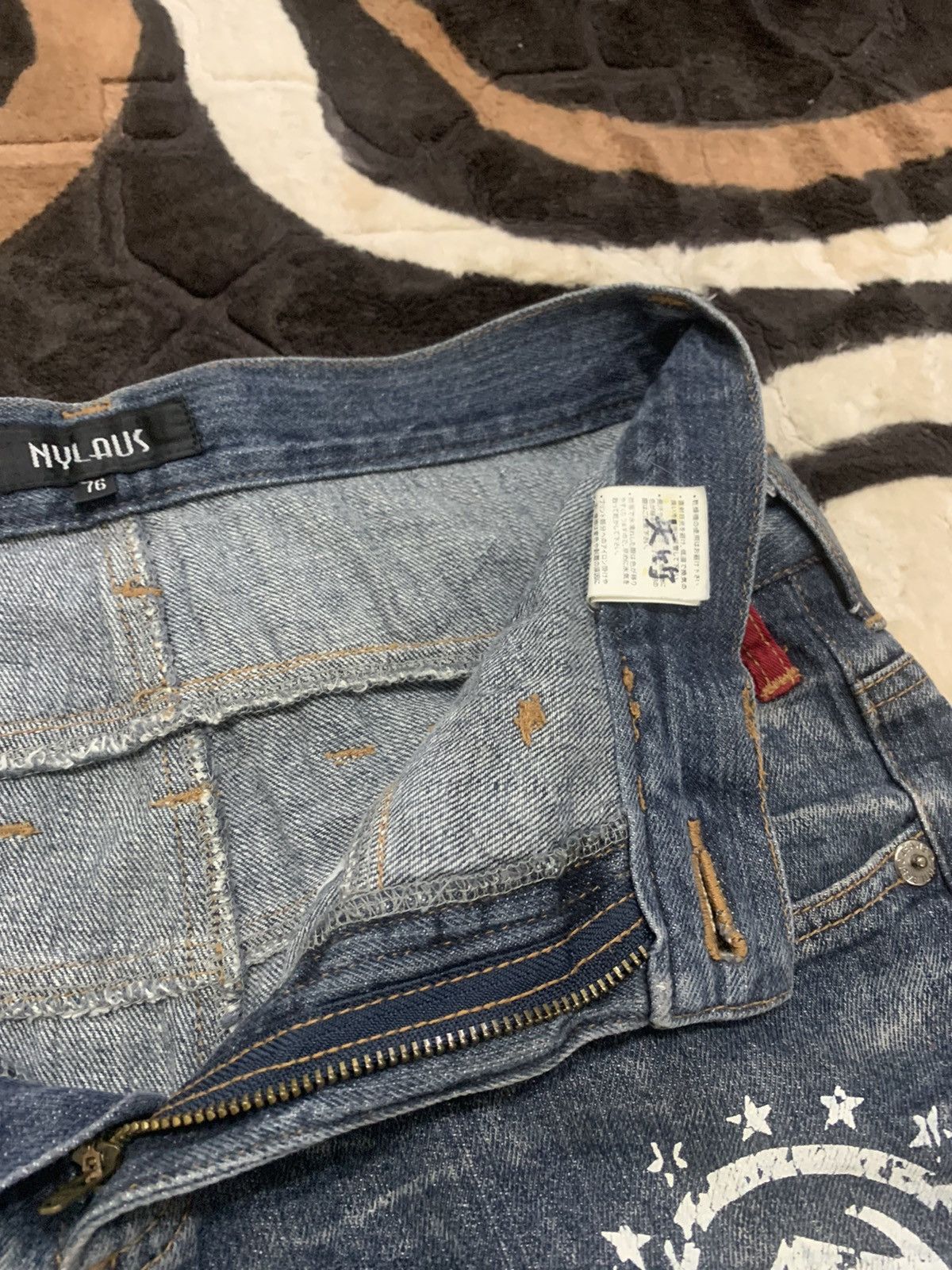 Designer × Japanese Brand NYLAUS JEANS Double Waist Acid Wash Printed Allover Denim Size US 29 - 17 Thumbnail