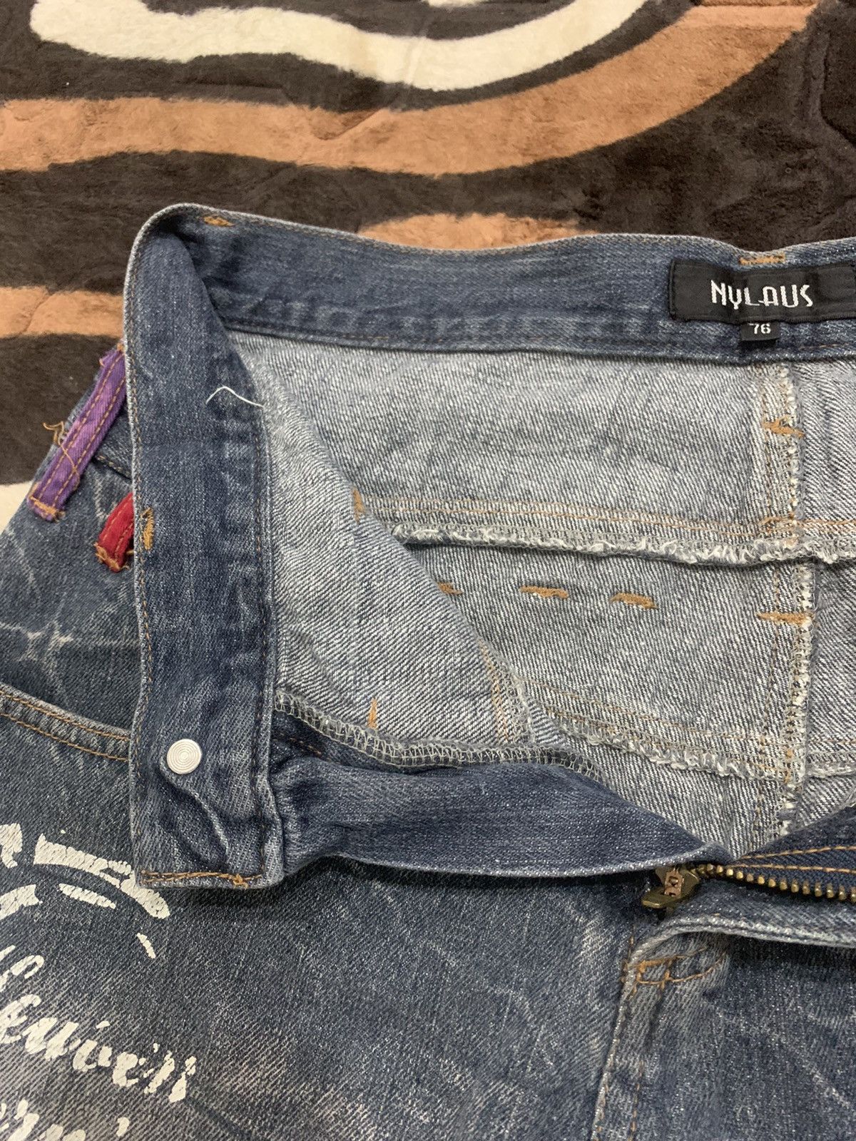Designer × Japanese Brand NYLAUS JEANS Double Waist Acid Wash Printed Allover Denim Size US 29 - 16 Thumbnail