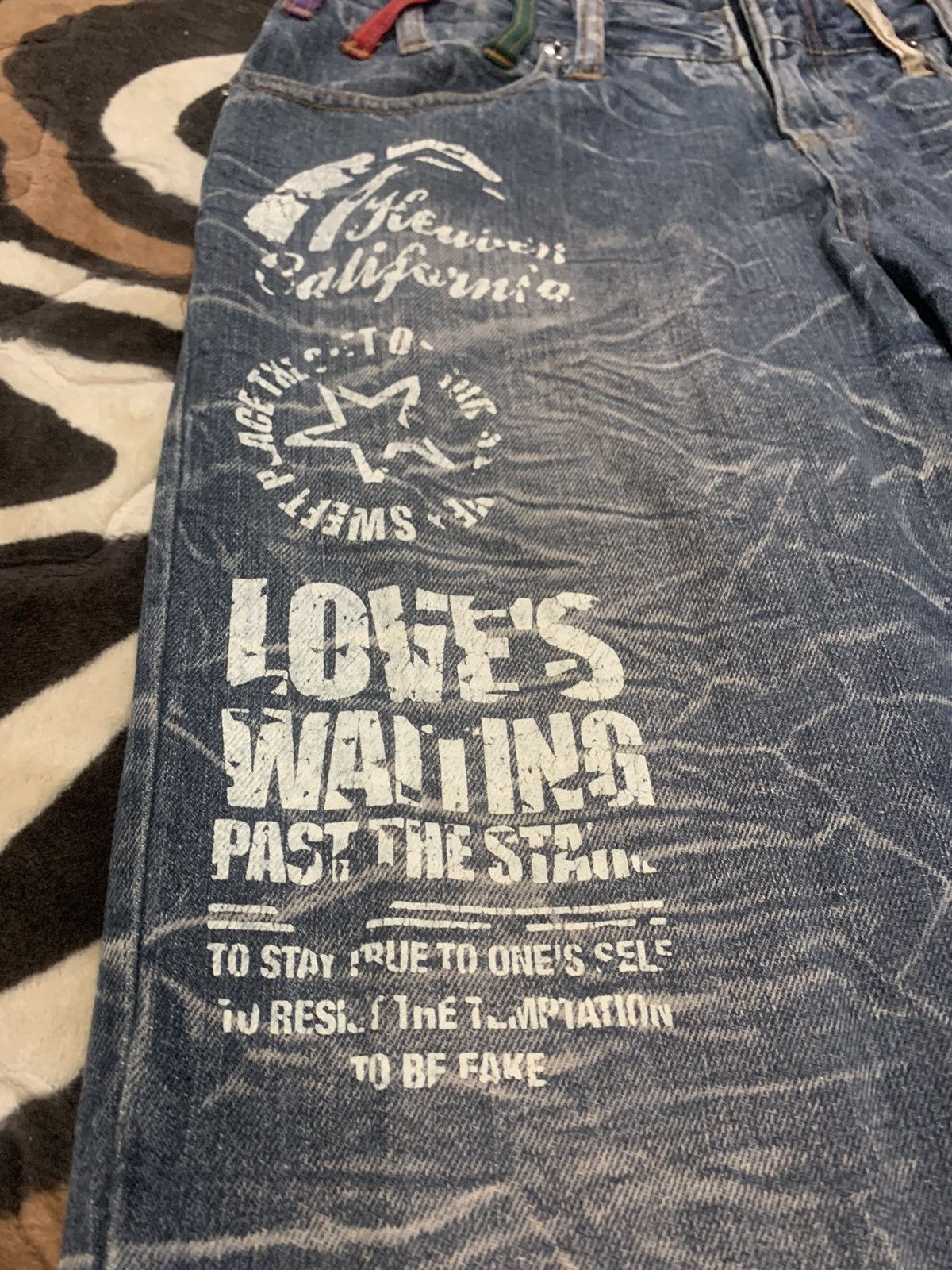 Designer × Japanese Brand NYLAUS JEANS Double Waist Acid Wash Printed Allover Denim Size US 29 - 6 Thumbnail