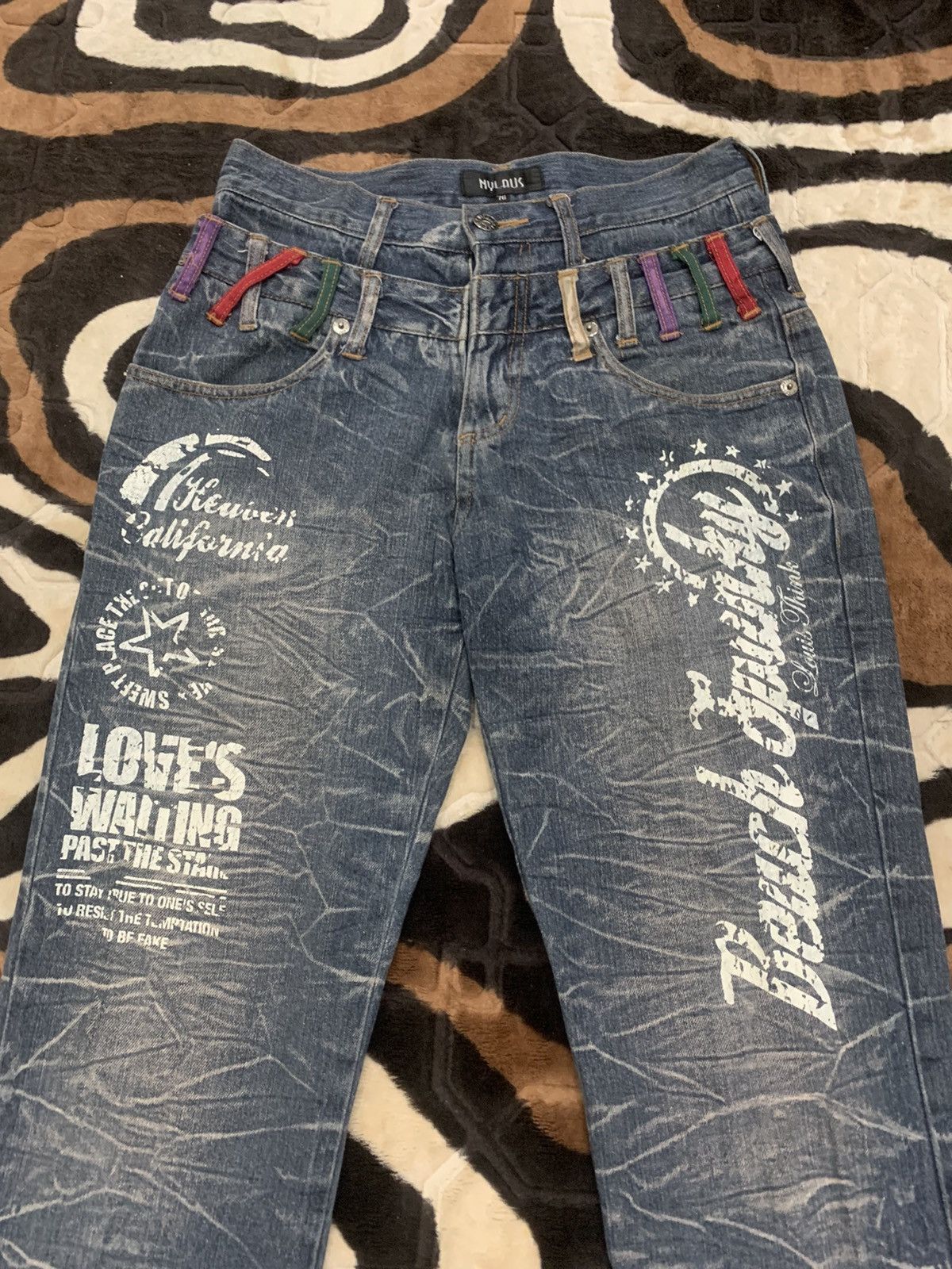 Designer × Japanese Brand NYLAUS JEANS Double Waist Acid Wash Printed Allover Denim Size US 29 - 4 Thumbnail