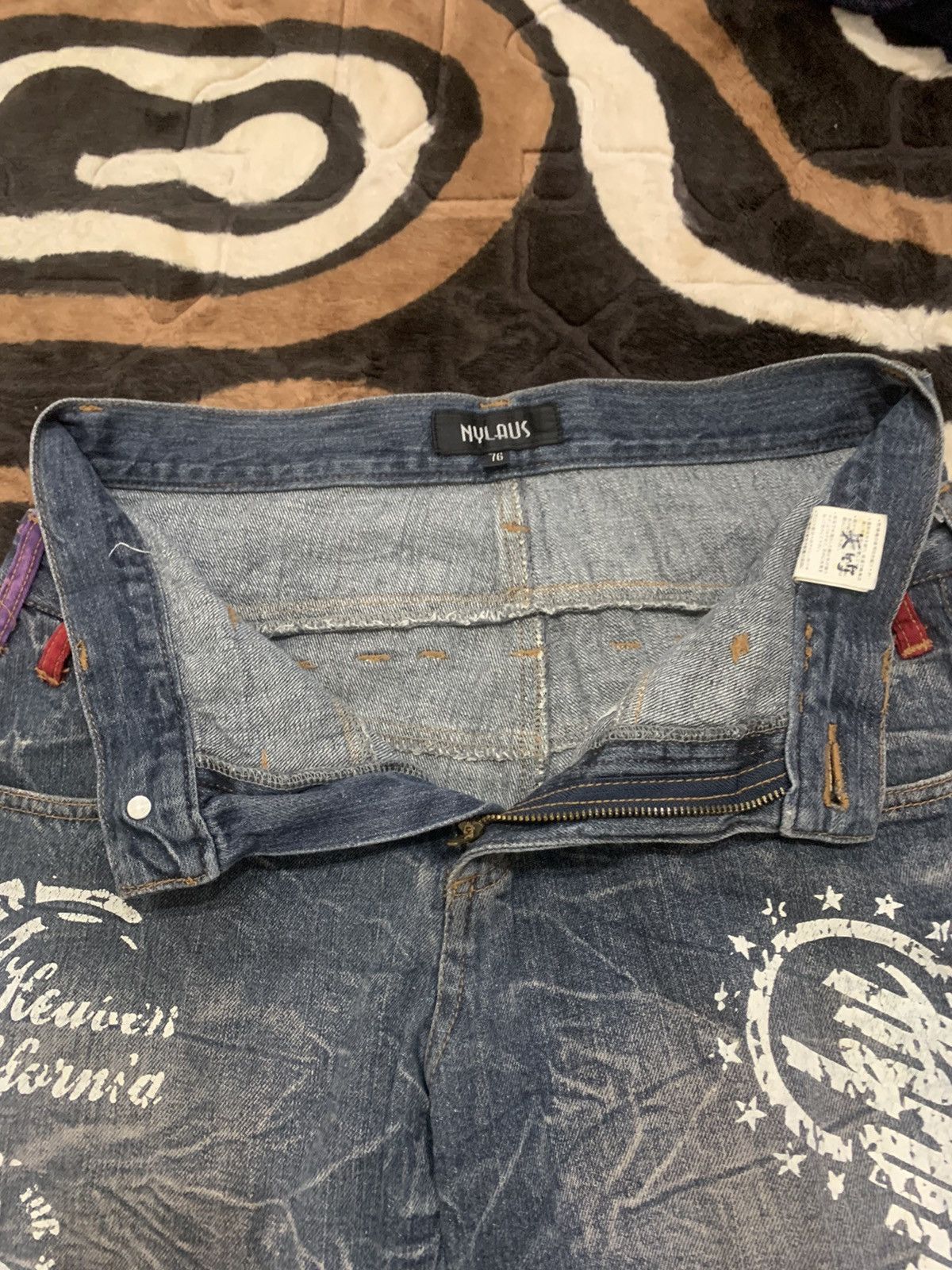 Designer × Japanese Brand NYLAUS JEANS Double Waist Acid Wash Printed Allover Denim Size US 29 - 15 Thumbnail