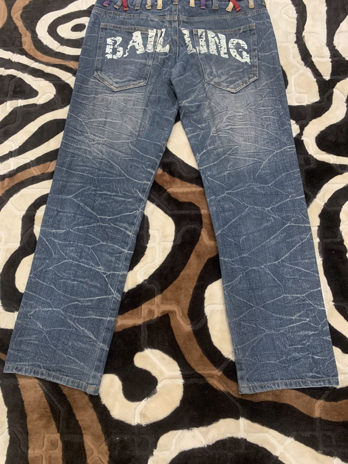 Designer × Japanese Brand NYLAUS JEANS Double Waist Acid Wash Printed Allover Denim Size US 29 - 12 Thumbnail