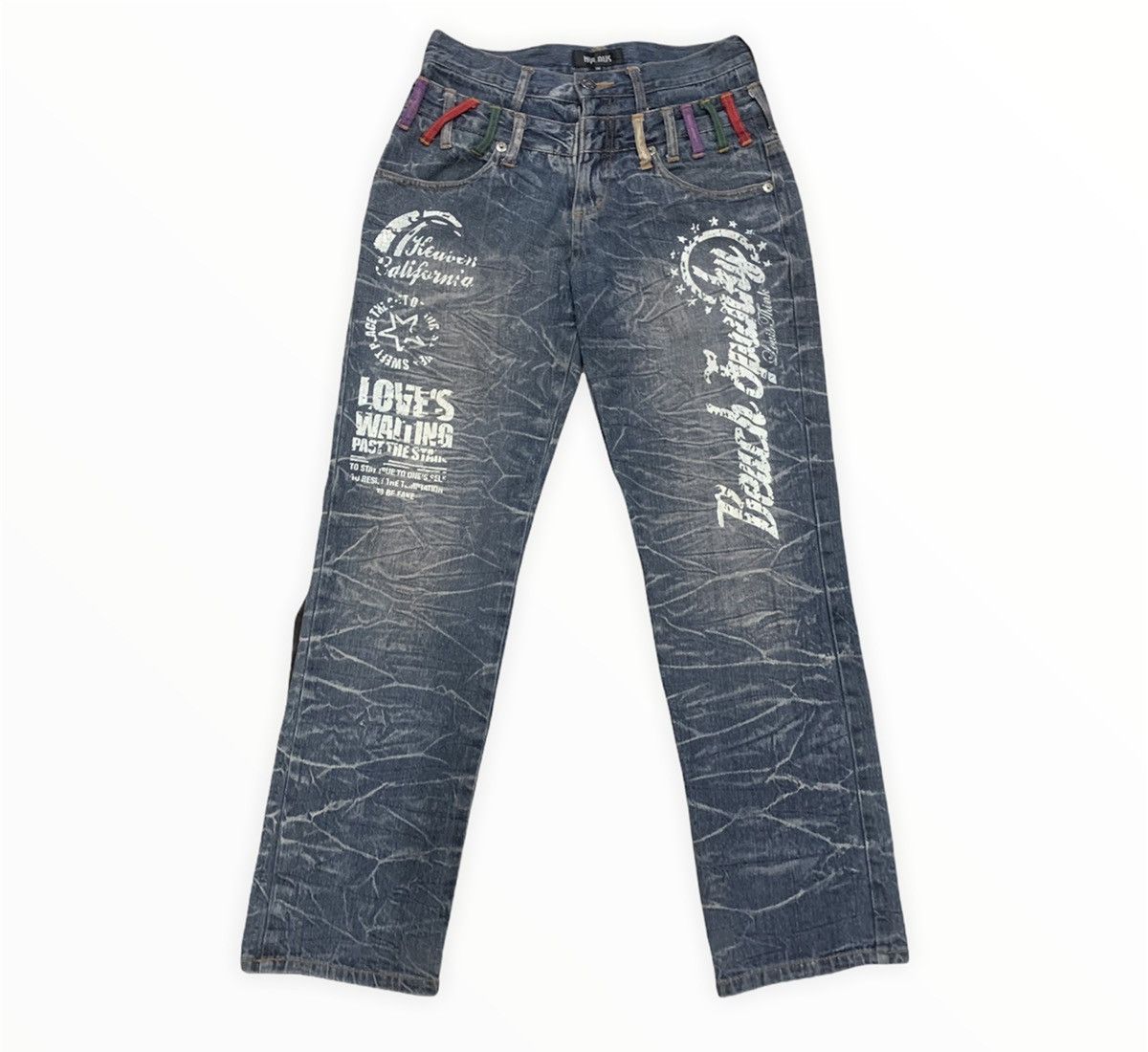 Designer × Japanese Brand NYLAUS JEANS Double Waist Acid Wash Printed Allover Denim Size US 29 - 1 Thumbnail