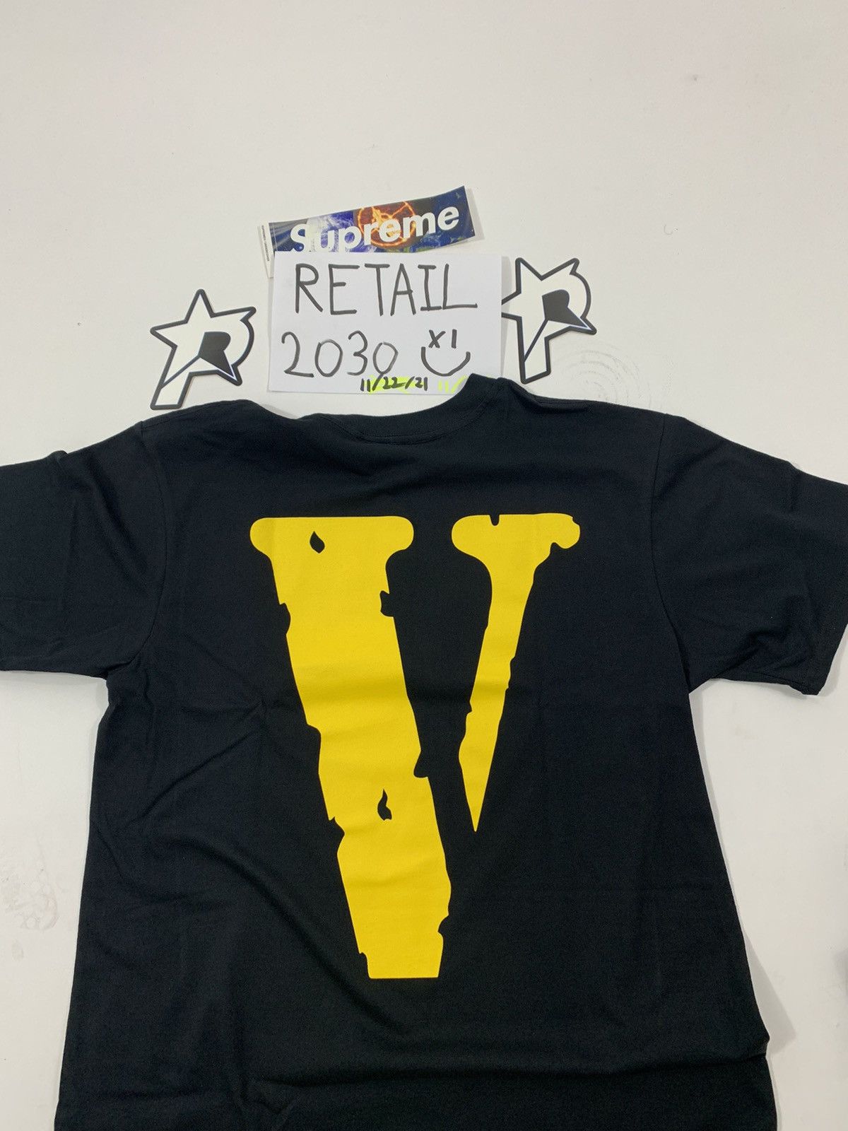 Black and hotsell yellow vlone shirt