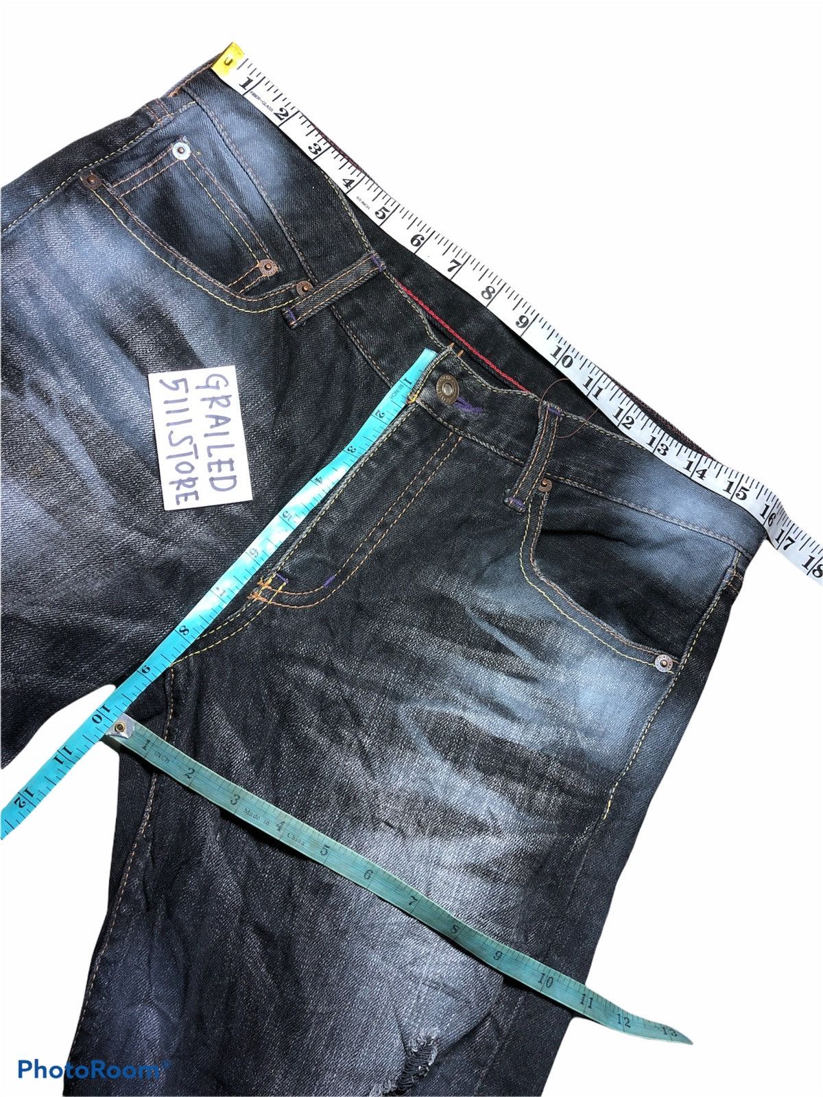 Takeo Kikuchi Distressed Washed Black Denim Size US 33 - 7 Thumbnail