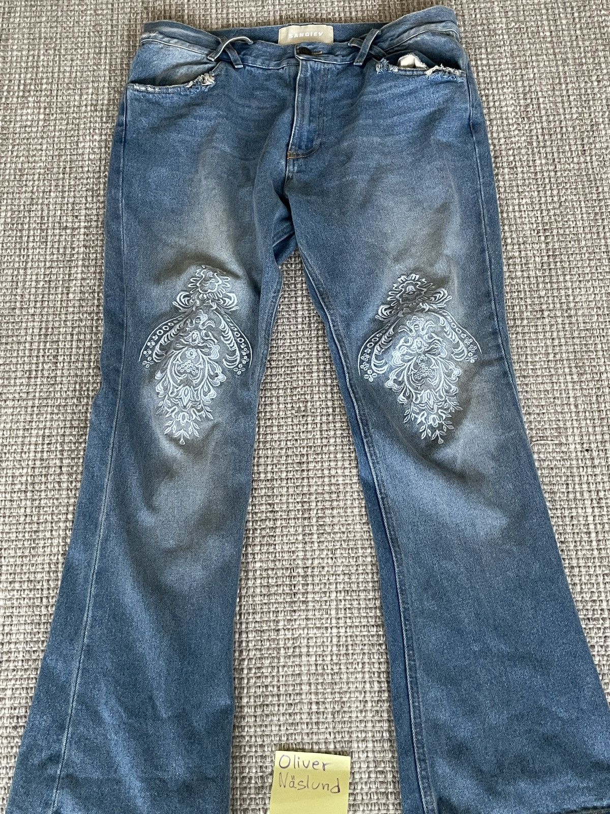 Sangiev Blue Embroidered Flared Jeans | Grailed