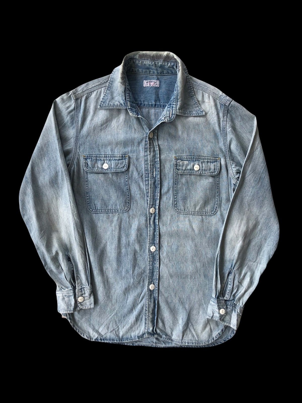 image of 1990S Eternal Sashiko Stich Indigo Chambray Shirt in Indigo Denim, Men's (Size Medium)