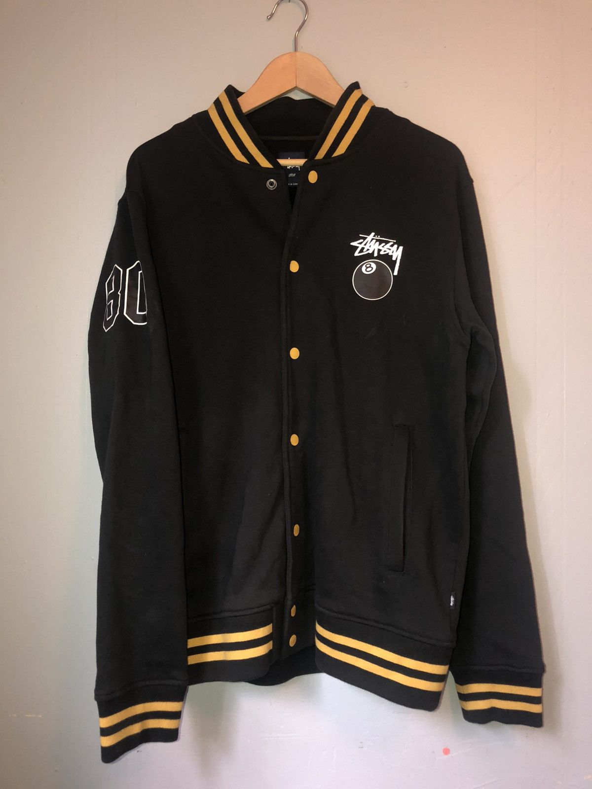 Stussy Stussy 8 ball varsity bomber jacket black and yellow large | Grailed