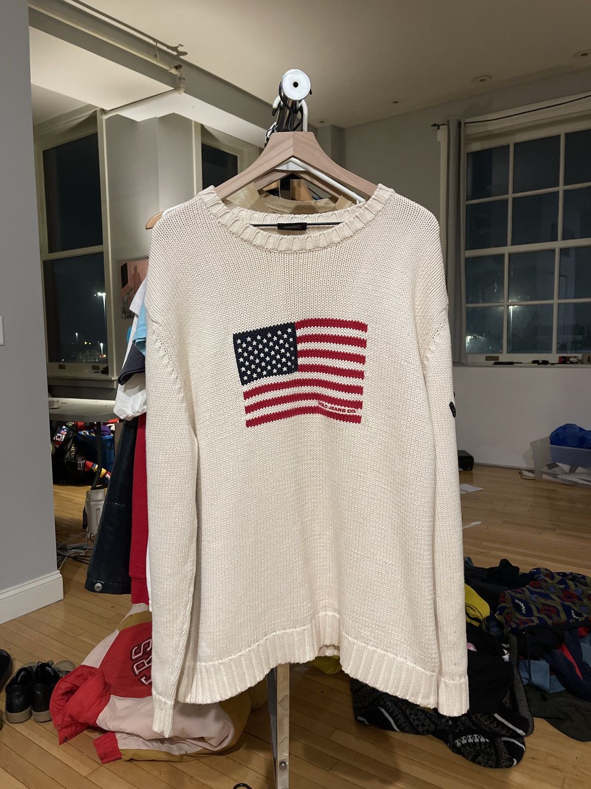 Vintage 1990s Polo Sport Ralph Lauren USA flag Sweater XXL