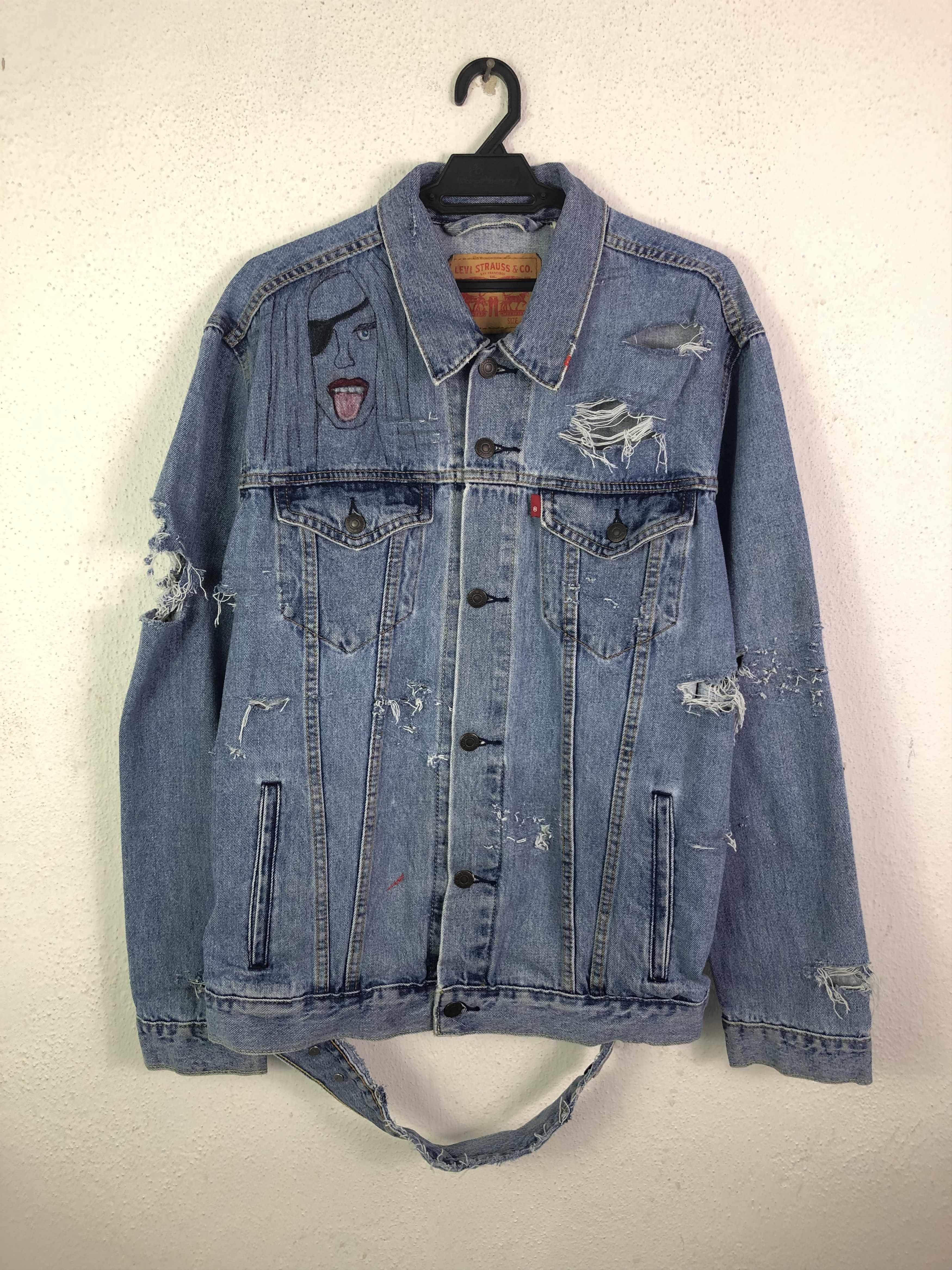 Levi's × Vintage Vintage Levis Distressed Ripped Denim Jacket Size US XL / EU 56 / 4 - 1 Thumbnail