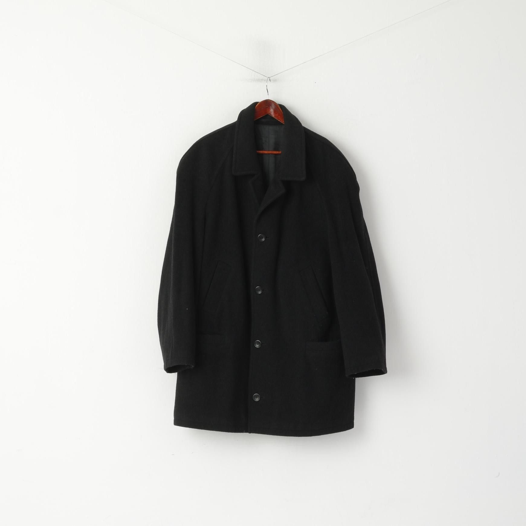 Vintage Di Caprio Men 48 XL Coat Black Wool Cashmere Retro 3219 Size US XL / EU 56 / 4 - 1 Thumbnail