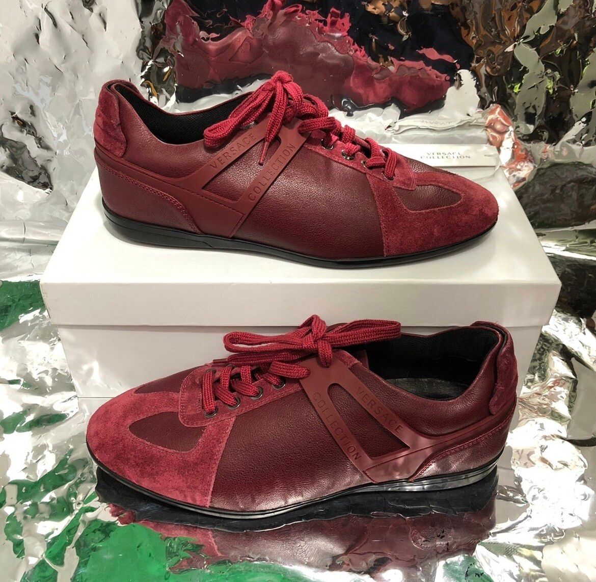 Versace Versace Burgundy Leather & Suede Shoes Size US 10 / EU 43 - 1 Preview