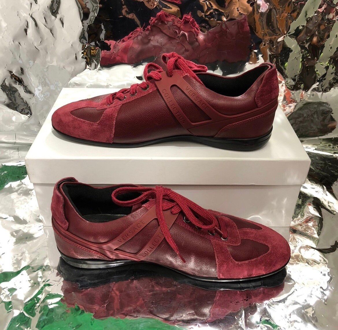 Versace Versace Burgundy Leather & Suede Shoes Size US 10 / EU 43 - 2 Preview