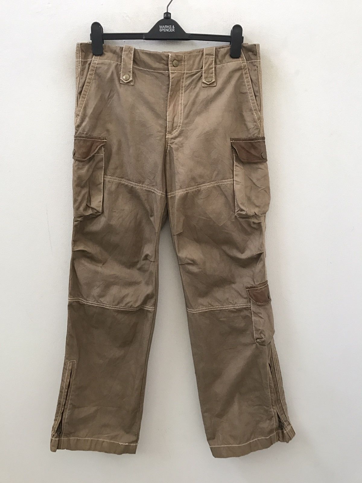 291295=Homme 291295=Homme Leather Parts Cowhide Zipper Hem Cargo Trouser Size US 34 / EU 50 - 1 Thumbnail