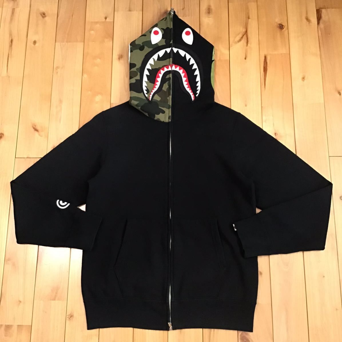 BAPE 1st camo green × Black Shark full zip hoodie