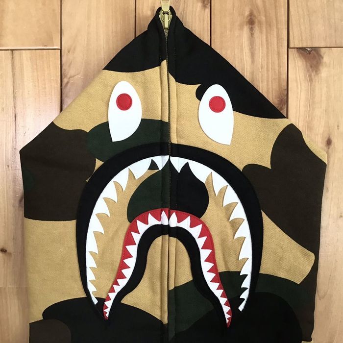 Bape BAPE Giant shark full zip hoodie 1st camo yellow | Grailed