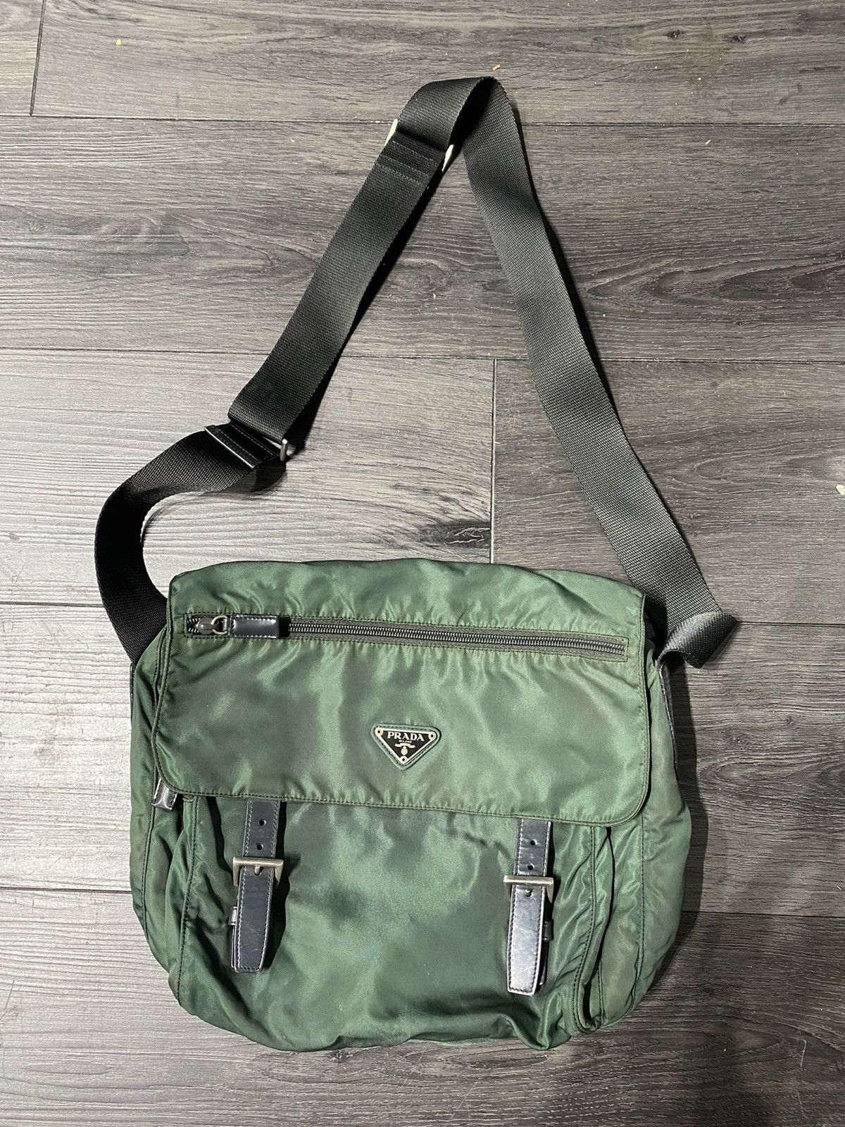 PRADA Tessuto Nylon Messenger Bag Green 1246462