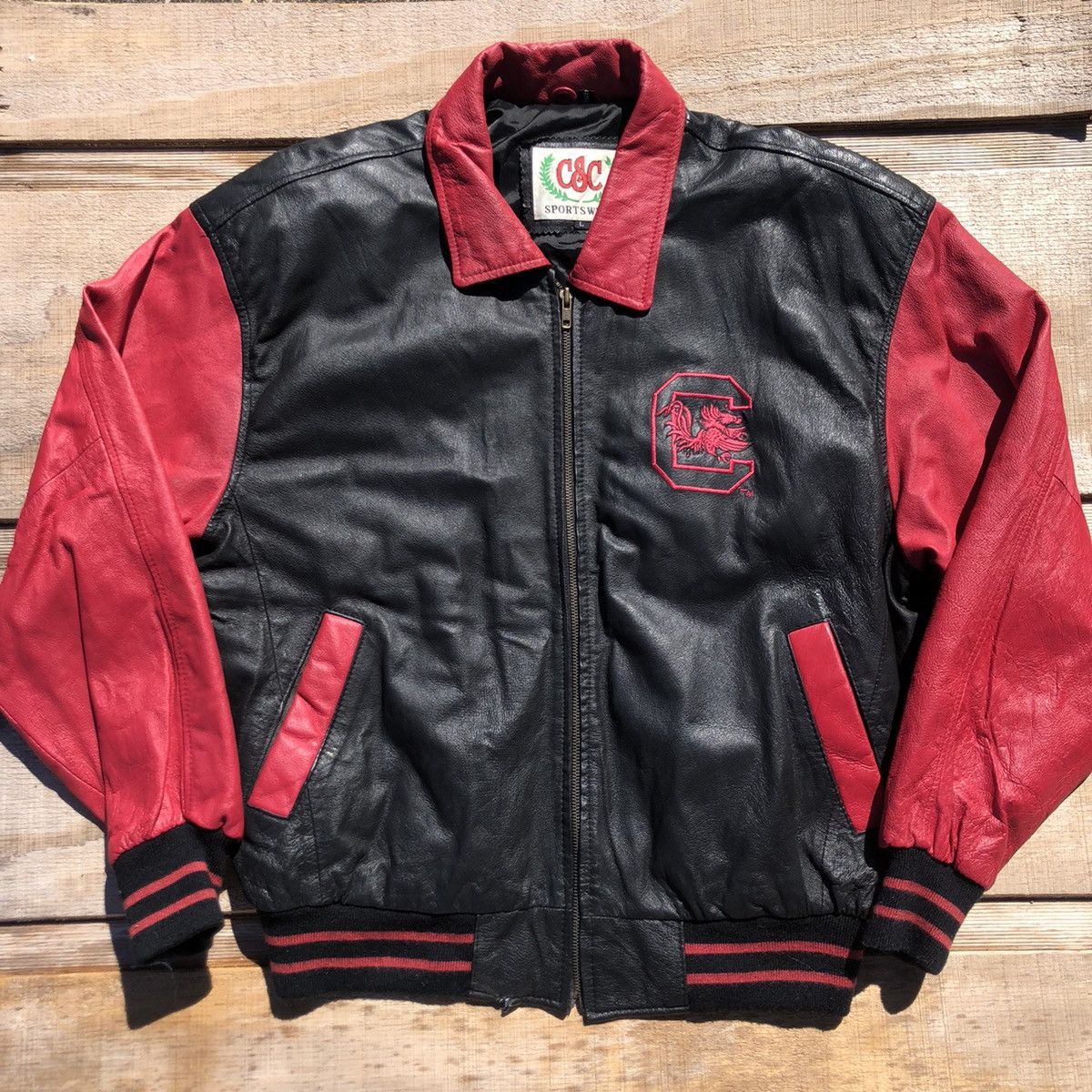 South Carolina Gamecocks 2024 Back Faux Leather Football Bomber Jacket Used PreOwned