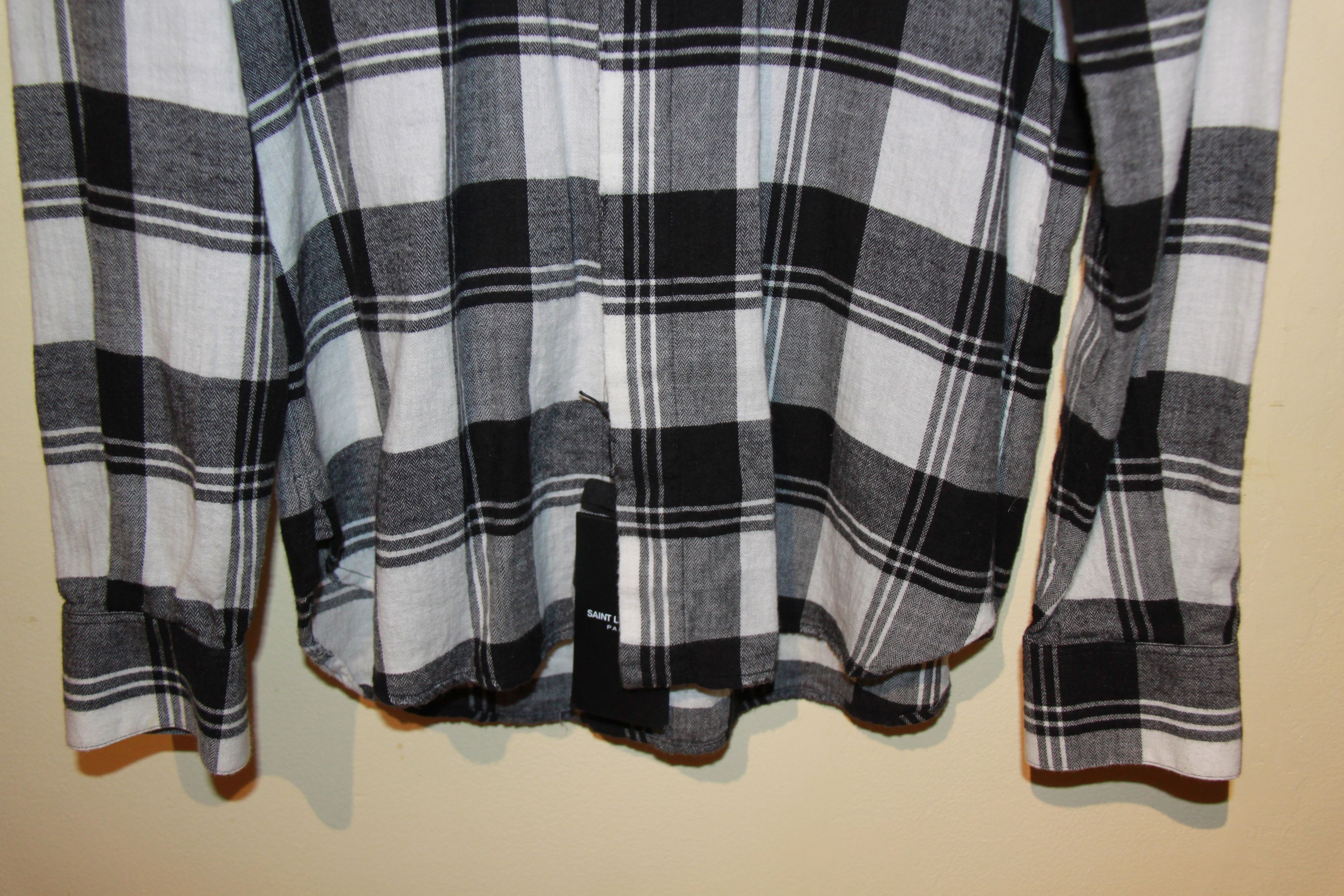 Saint Laurent Paris FW17 Black and White Plaid Button Up Shirt Size US S / EU 44-46 / 1 - 6 Thumbnail