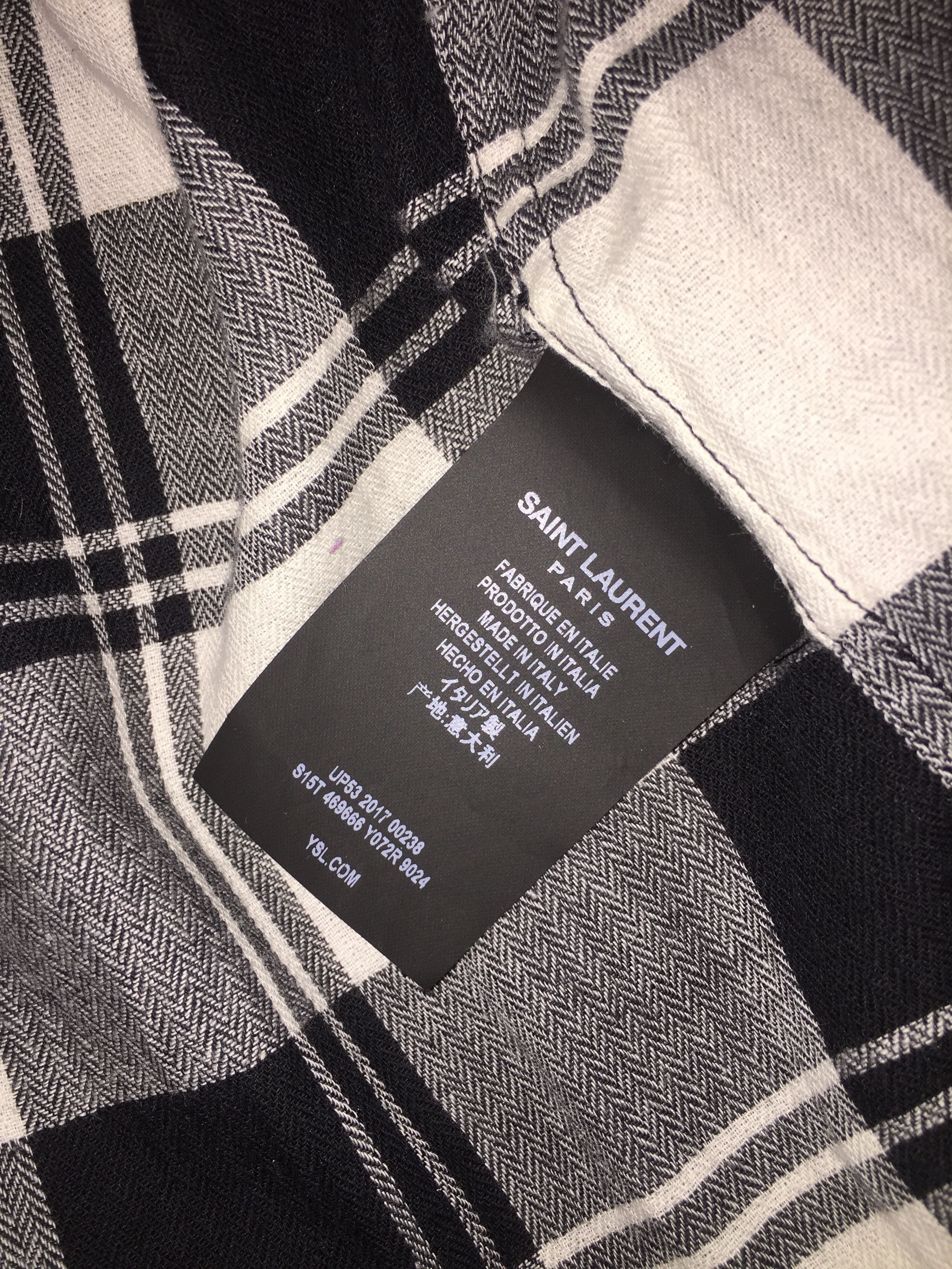 Saint Laurent Paris FW17 Black and White Plaid Button Up Shirt Size US S / EU 44-46 / 1 - 12 Thumbnail