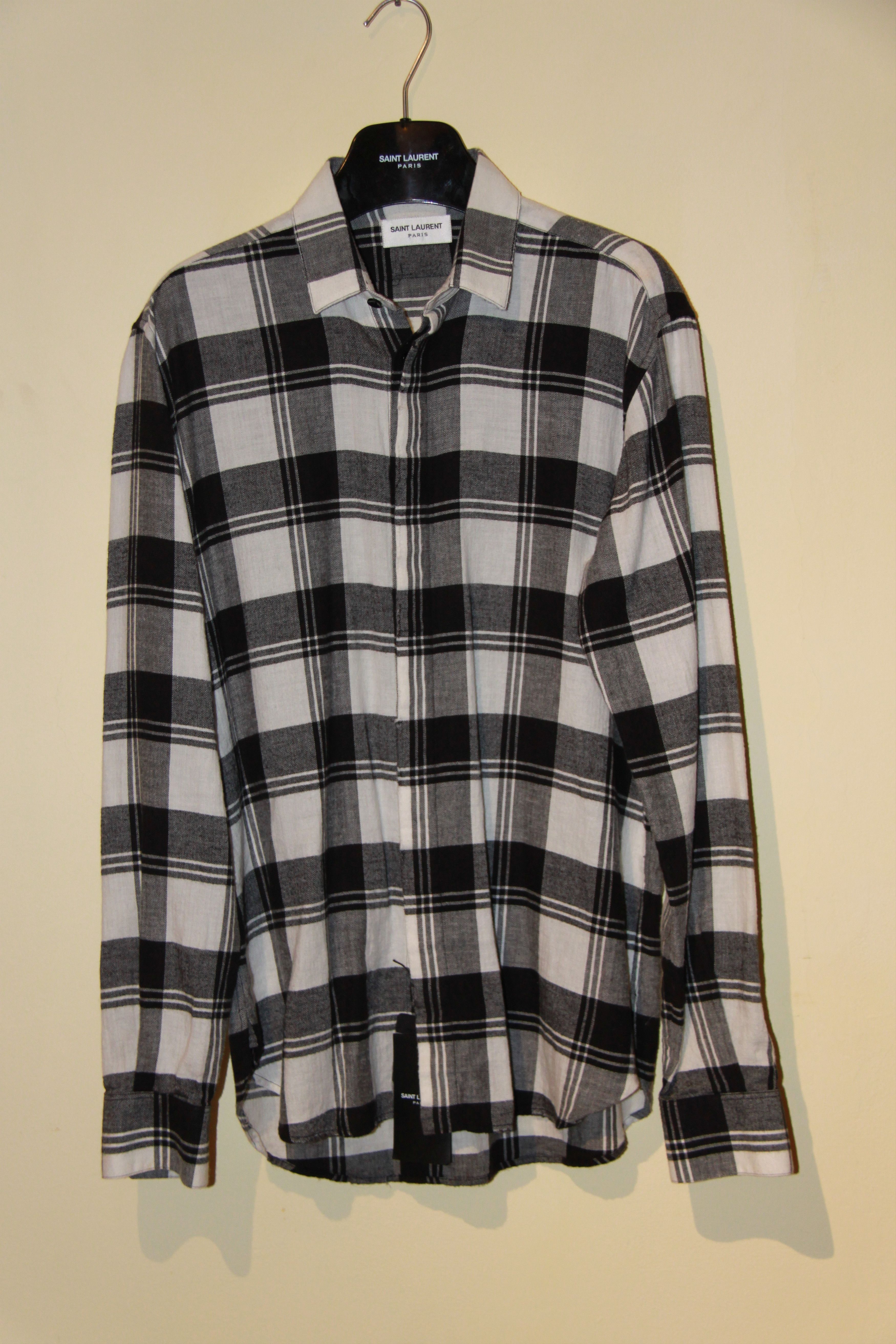 Saint Laurent Paris FW17 Black and White Plaid Button Up Shirt Size US S / EU 44-46 / 1 - 2 Thumbnail
