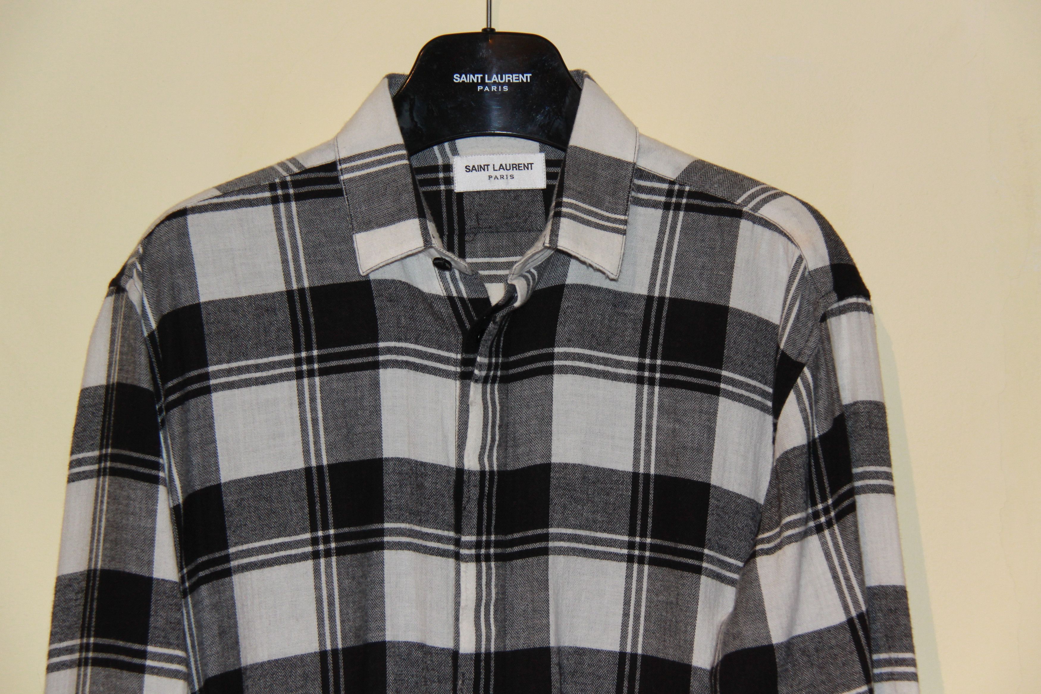 Saint Laurent Paris FW17 Black and White Plaid Button Up Shirt Size US S / EU 44-46 / 1 - 4 Thumbnail
