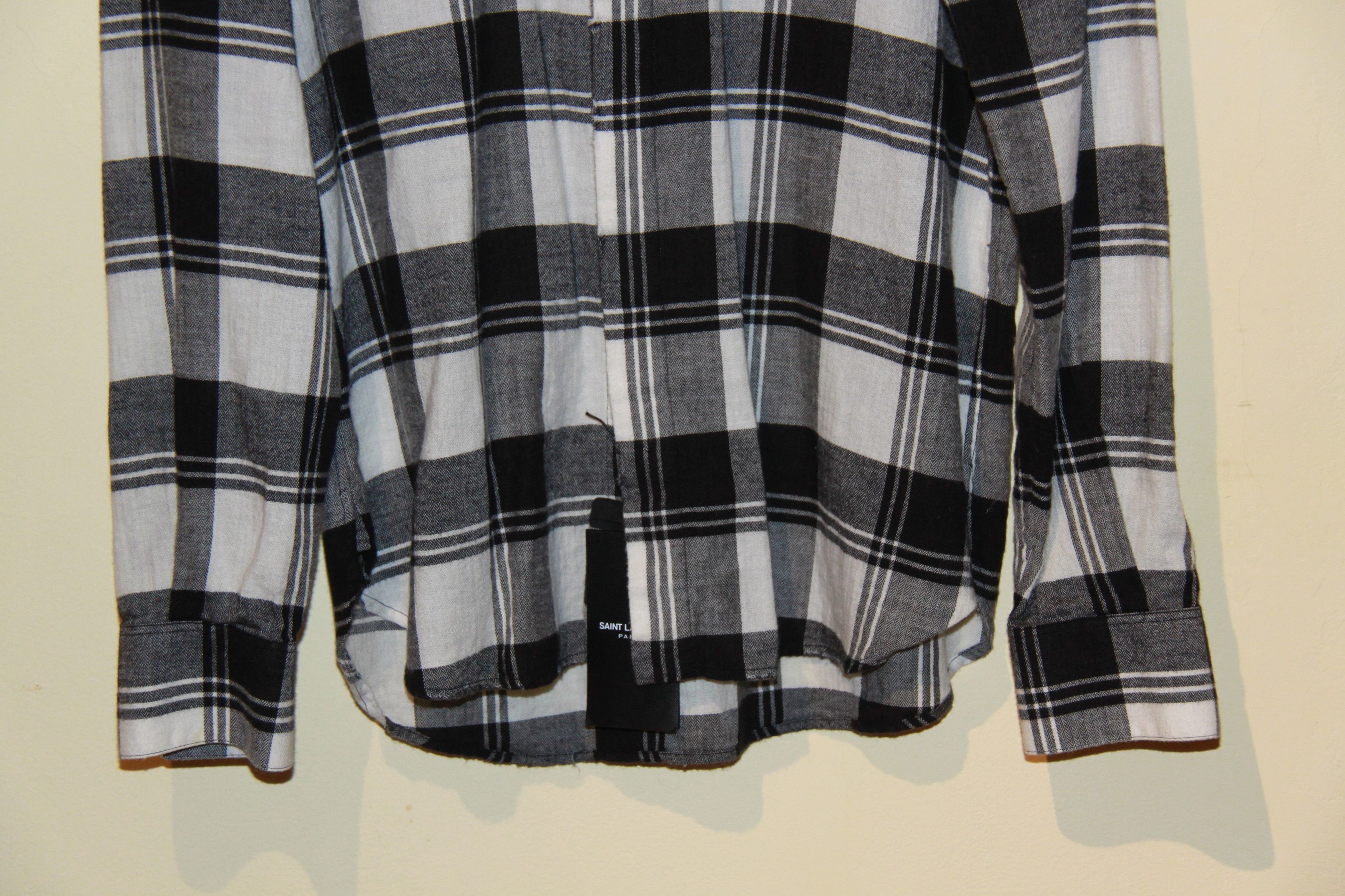 Saint Laurent Paris FW17 Black and White Plaid Button Up Shirt Size US S / EU 44-46 / 1 - 3 Thumbnail
