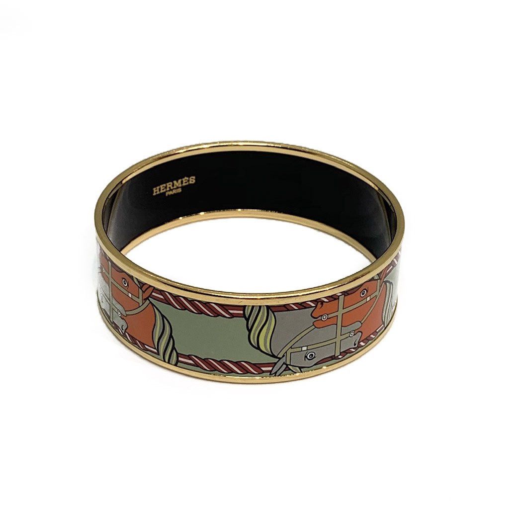 Hermes Hermès Light Green Horse "Quadrige" Enamel Bangle Grailed