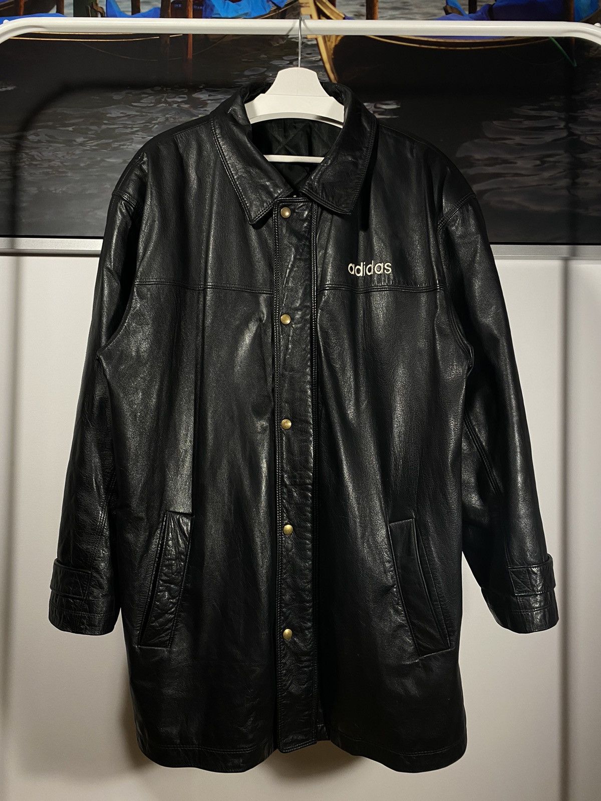 Vintage Adidas 80s leather logo jacket