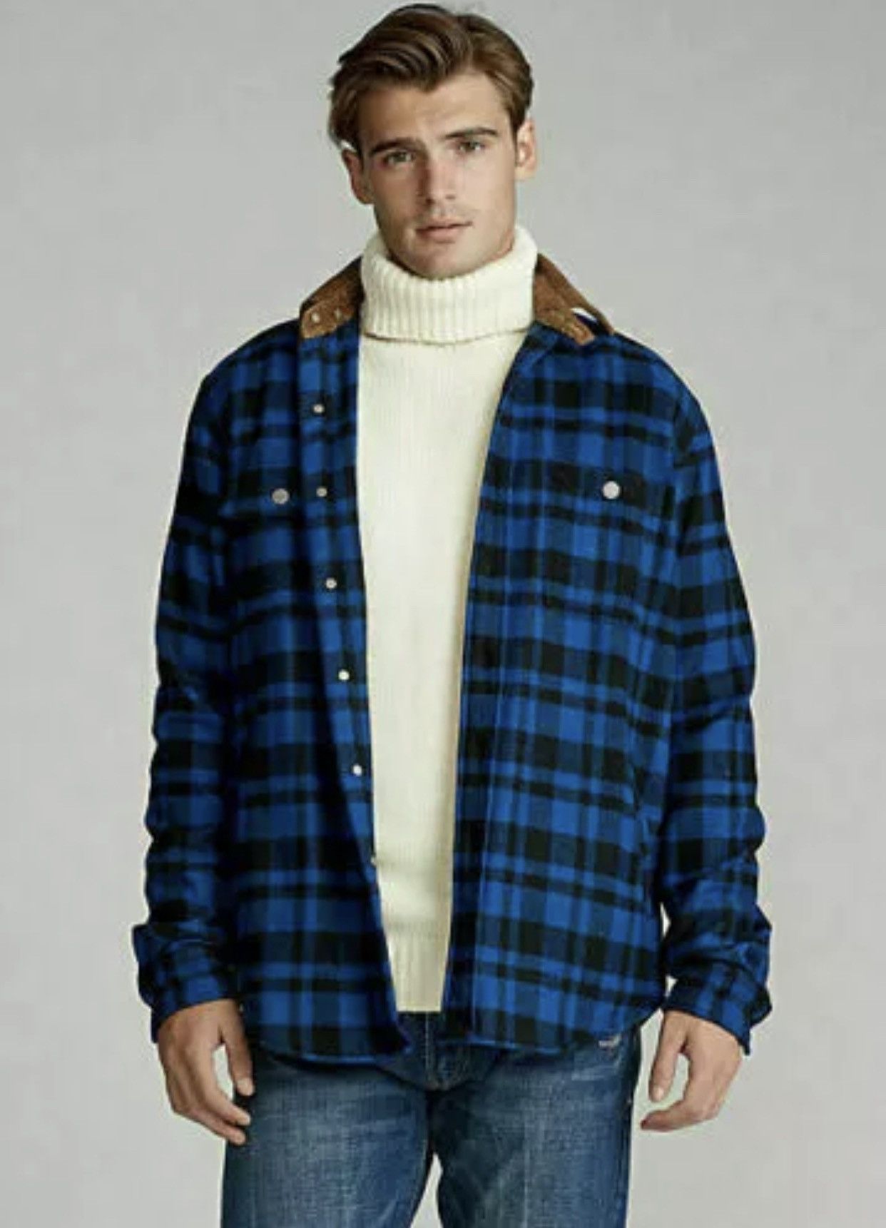 Polo Ralph Lauren Ralph Lauren RL Buffalo Plaid Wool Shirt Jacket w Corduroy Collar Grailed