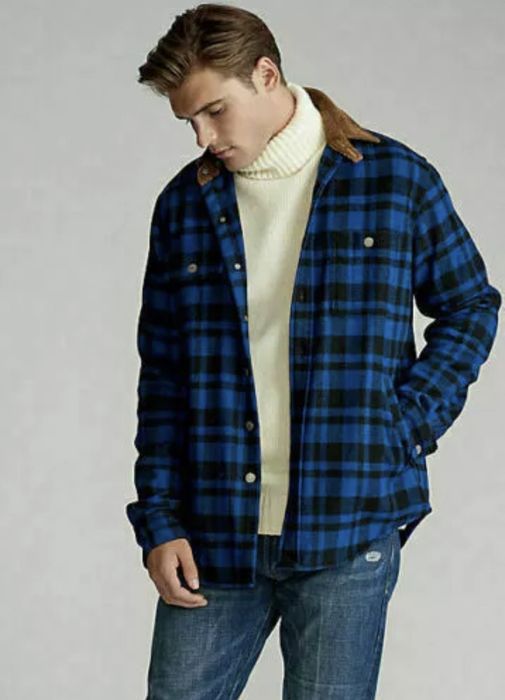 Corduroy-Collar Plaid Jacket