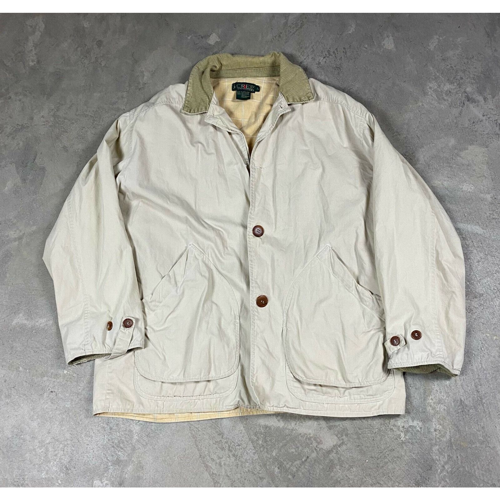 J.Crew 90s VTG J. CREW BARN COAT L Jacket Corduroy Collar Cuff Plaid