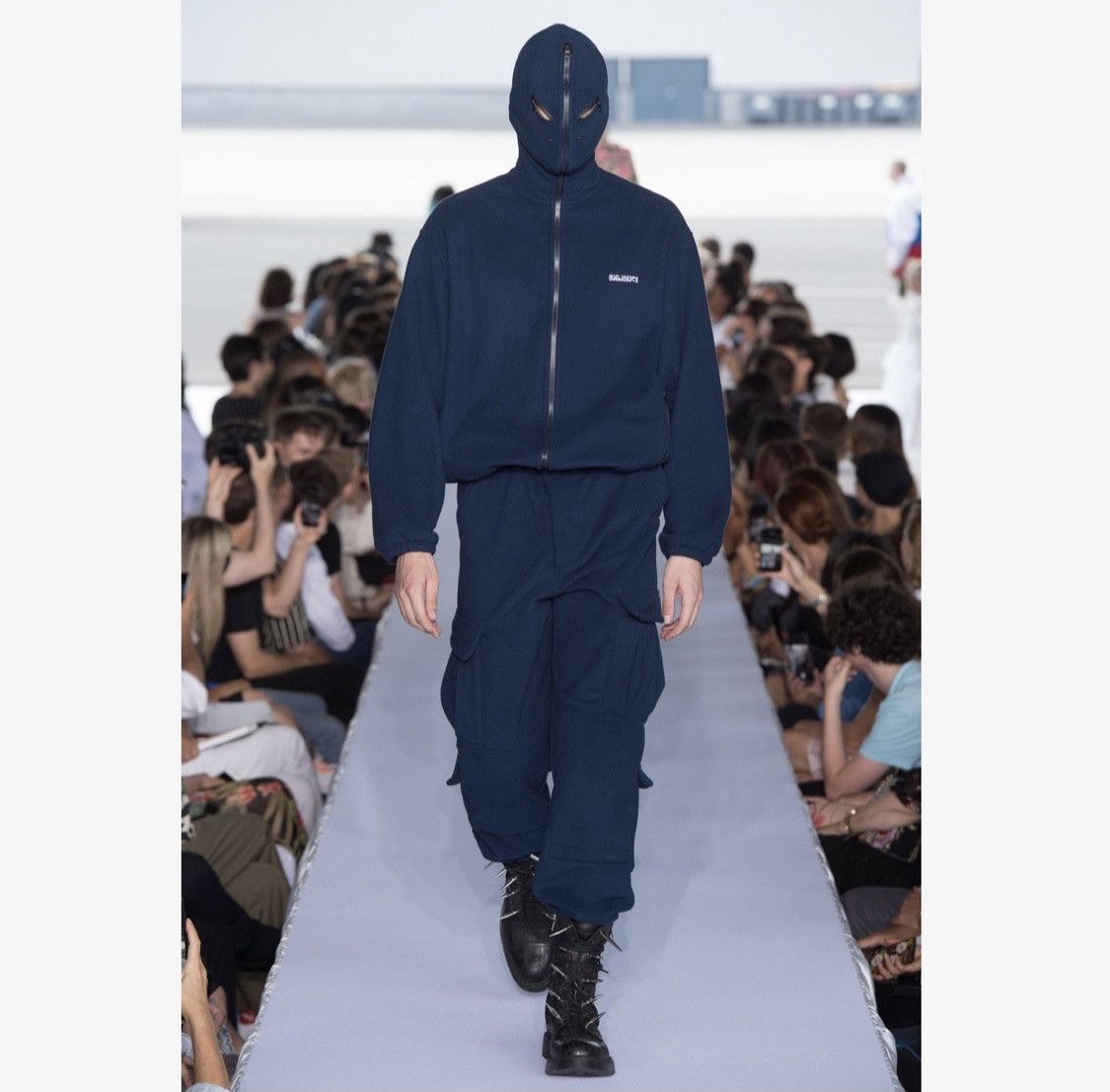 Vetements RARE AF SS19 bullet gimp mask fleece zip up hoodie in