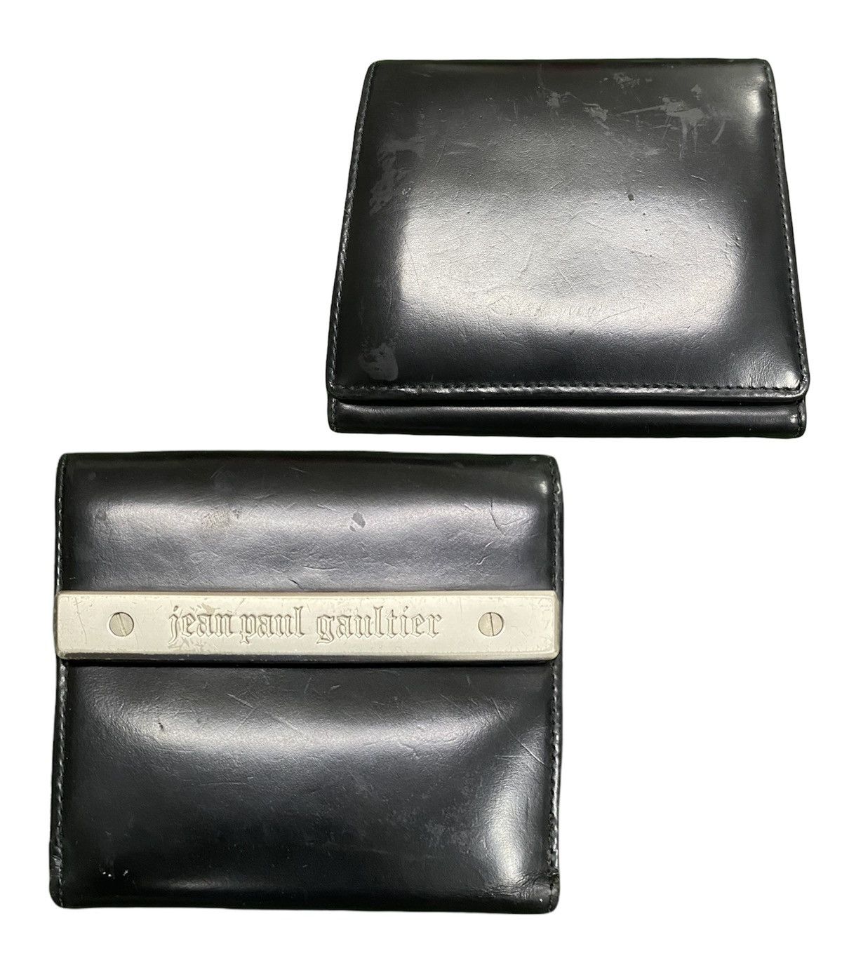 Authentic Jean Paul Gaultier JPG Metal Logo Black Leather Coin Wallet | eBay