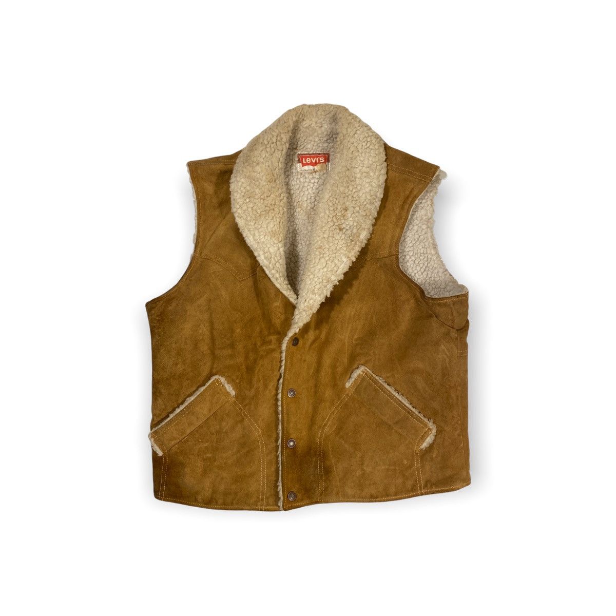 Vintage Levi’s 70’s San top Francisco Brown Leather Suede Sherpa Lined Vest Size M