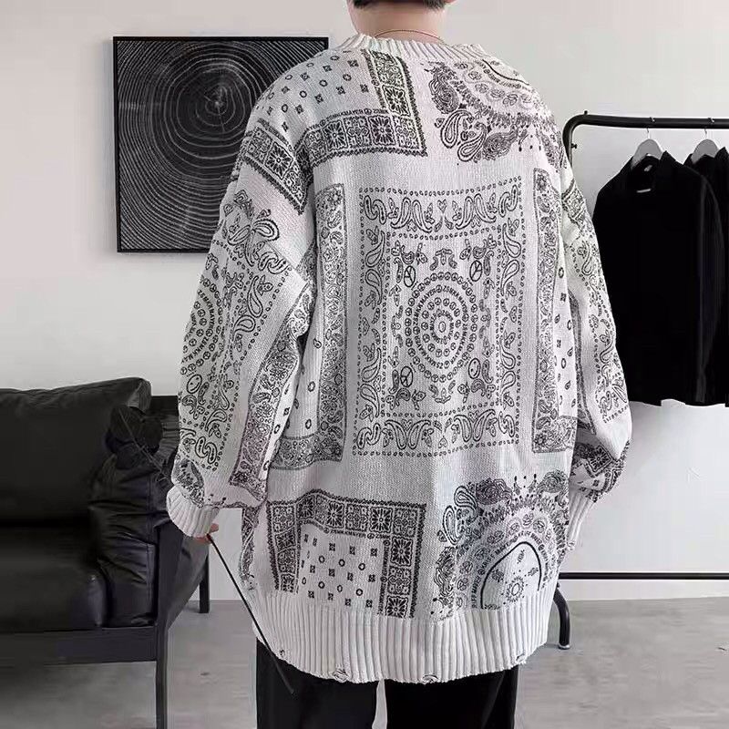 White distressed paisley bandana sweater jumper knitwear
