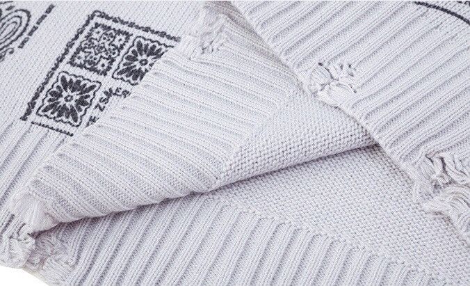 White distressed paisley bandana sweater jumper knitwear