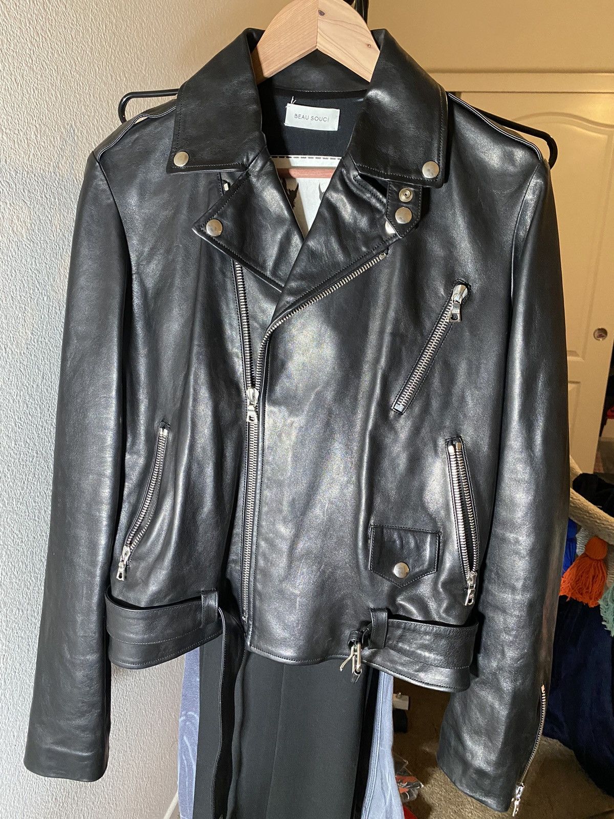 Leather Jacket Beau Souci Calfskin Leather Jacket Made in France 