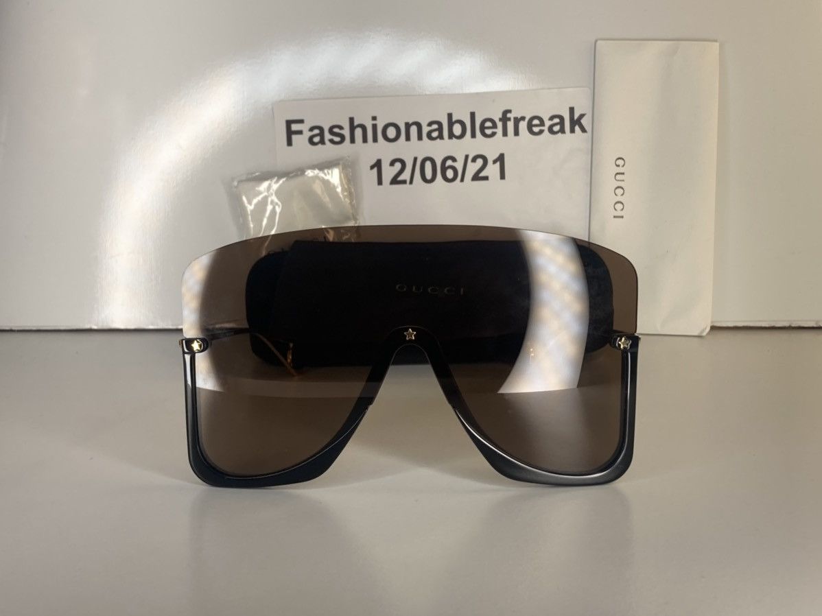 GUCCI STAR Black Stud Brown Rimless Runway Sunglasses GG0540