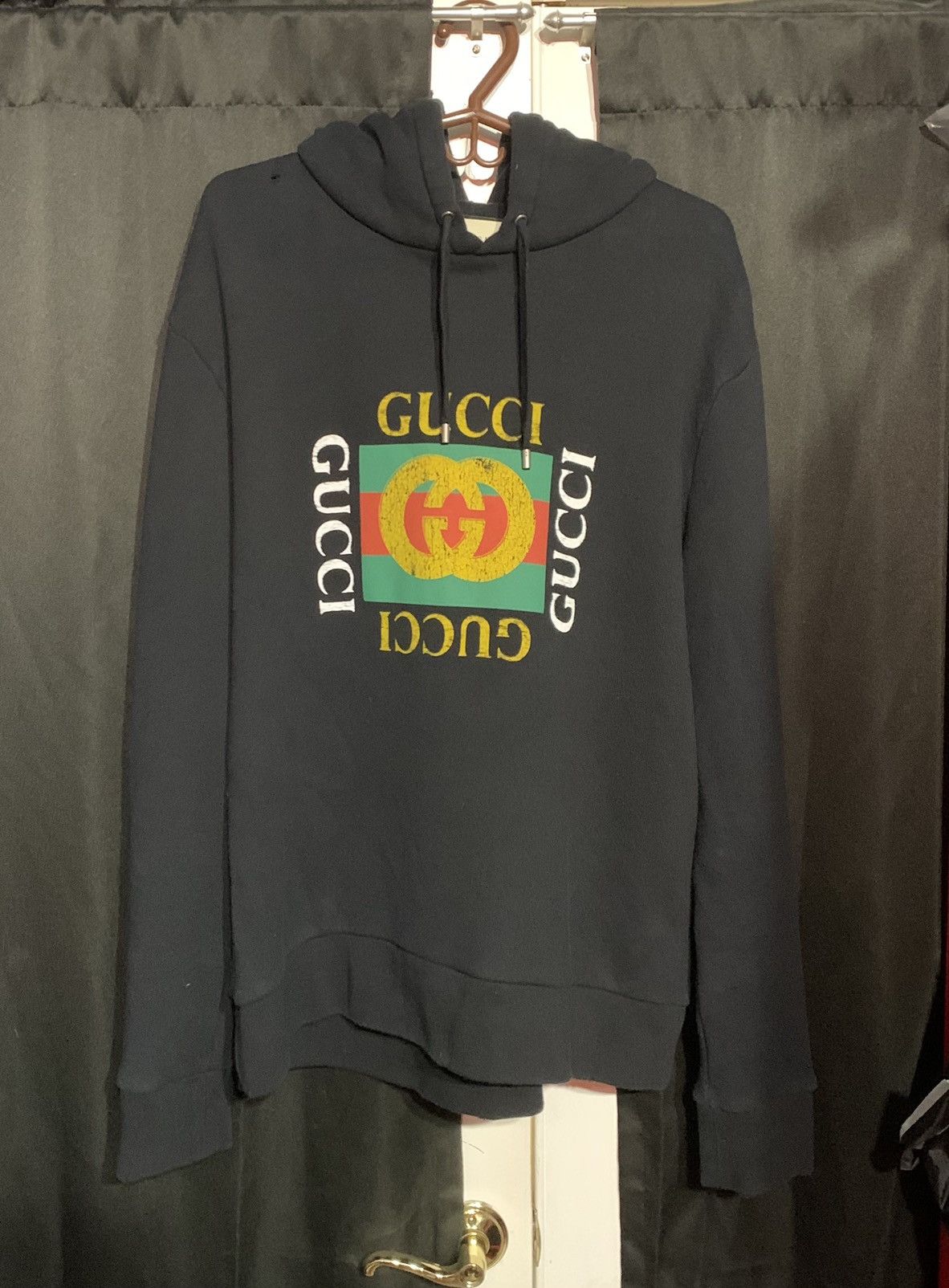 Gucci $1280 Gucci Logo Oversized Distressed Logo Hoodie XXL | Grailed