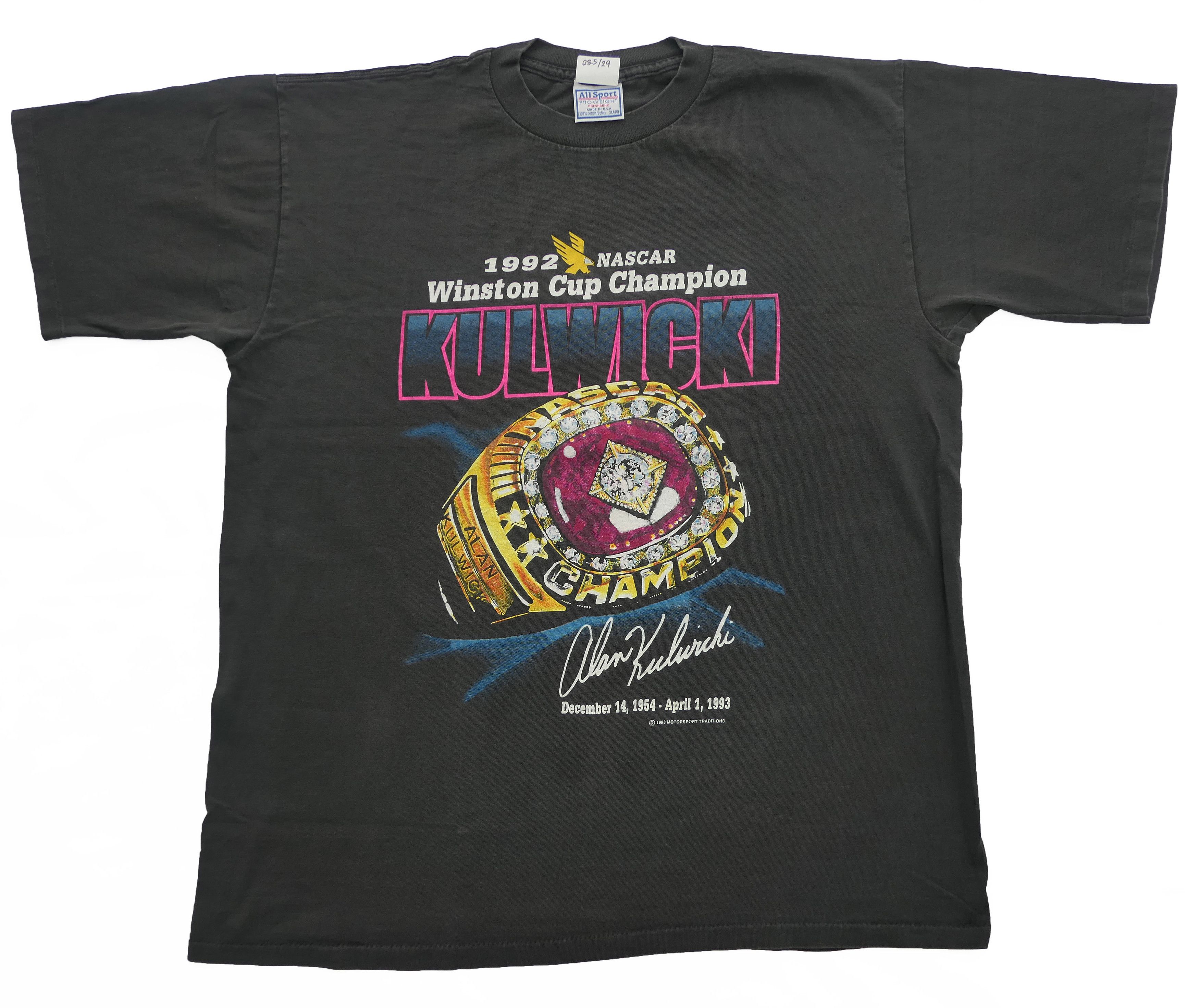 Vtg 1992 Nascar Winston Cup Championship Kulwicki Ring Tee