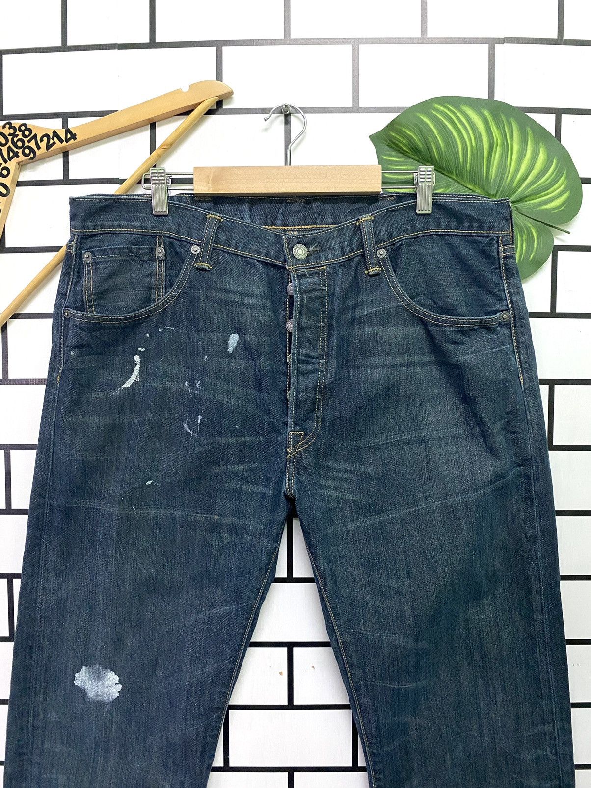 Levi's × Vintage Vintage LEVIS 501 Distress Paint Butterfly Button Denim -L54 Size US 37 - 3 Thumbnail