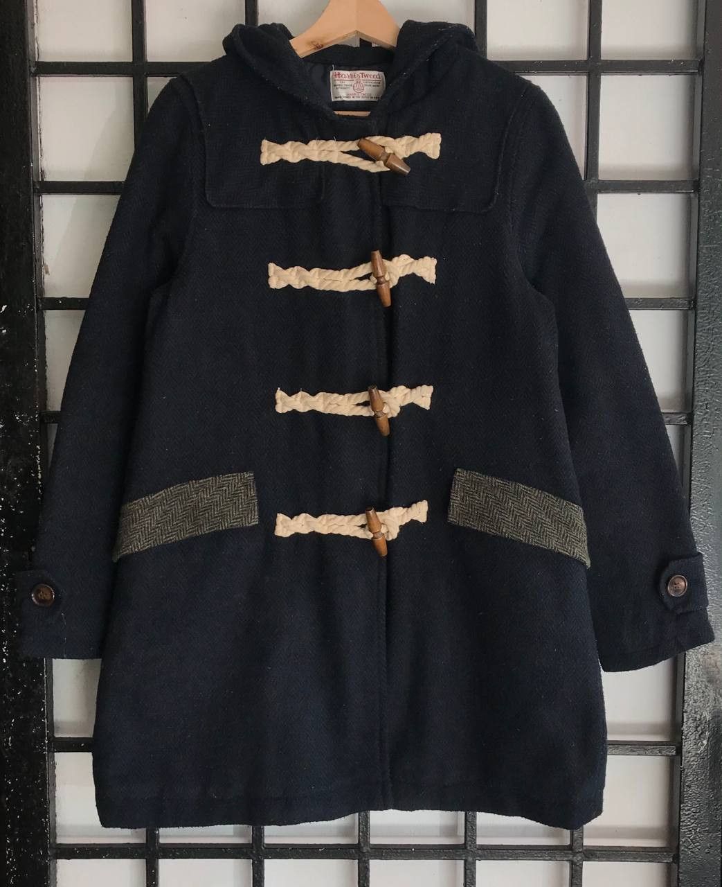 Harris Tweed × Vintage 💣OFFER Vtg HARRIS TWEED Wool Duffler Trench Coat Hoodie Size M / US 6-8 / IT 42-44 - 1 Thumbnail