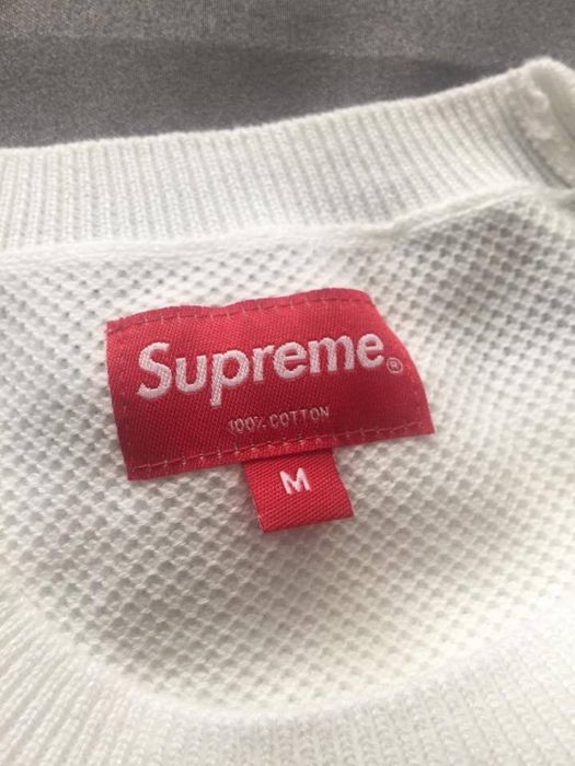 Supreme Supreme Logo Stripe Pique Crewneck | Grailed