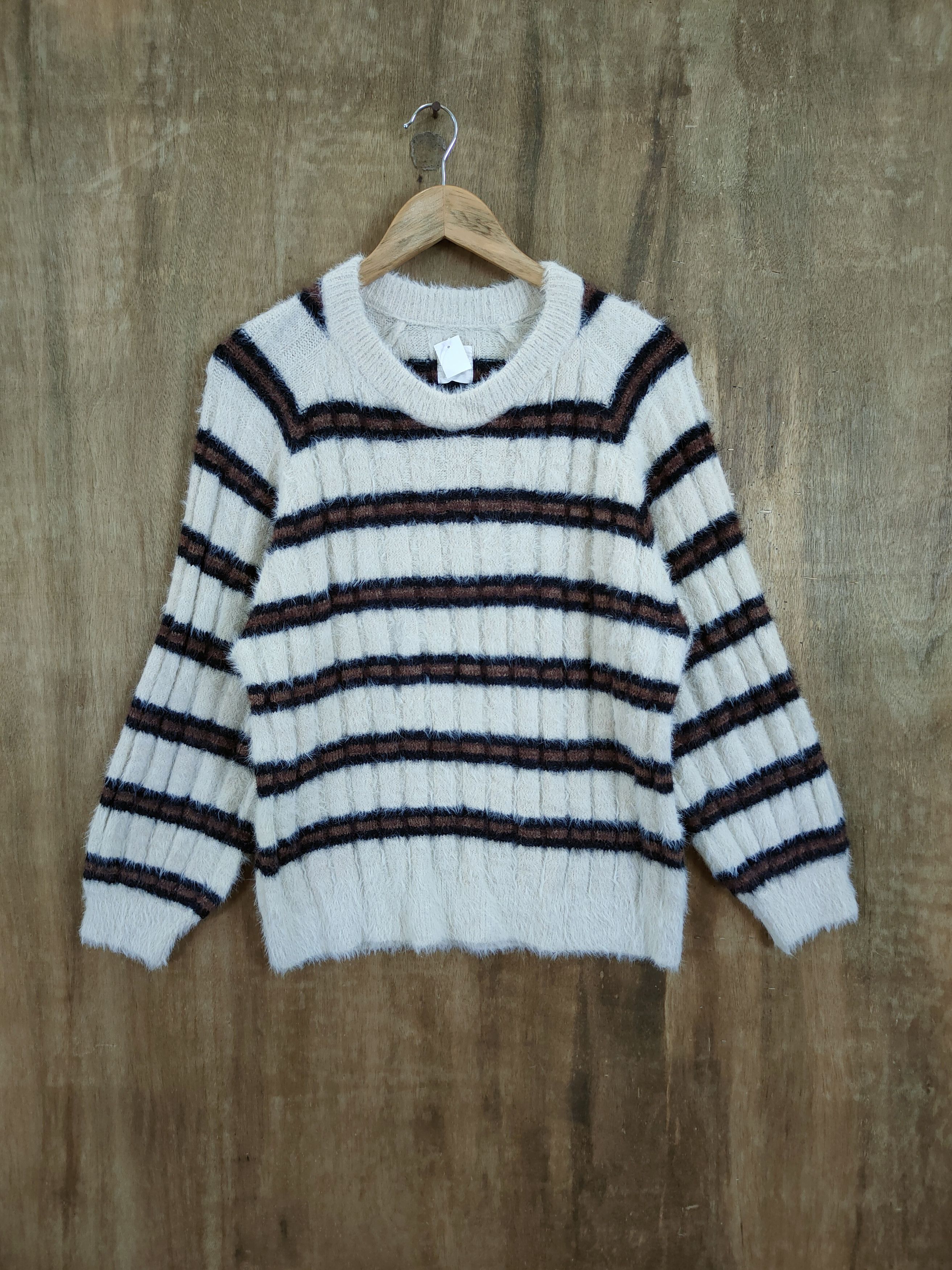 image of Homespun Knitwear x Over The Stripes Flove Stripe Mohair Fur Kurt Cobain Shaggy Knitwear 46-994 (Si