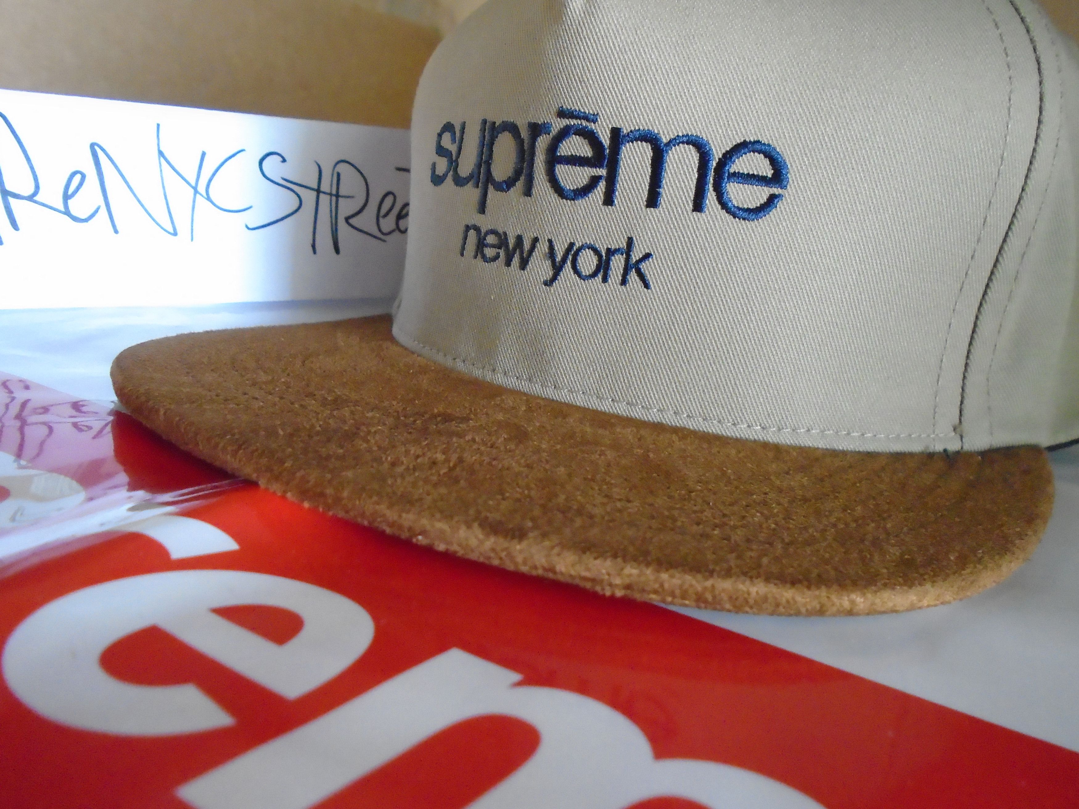 Supreme Supreme Classic Logo Suede Brim Snapback Tan NEW | Grailed