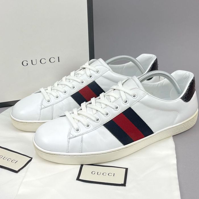 Gucci Web Ace low top sneakers white leather python heels | Grailed